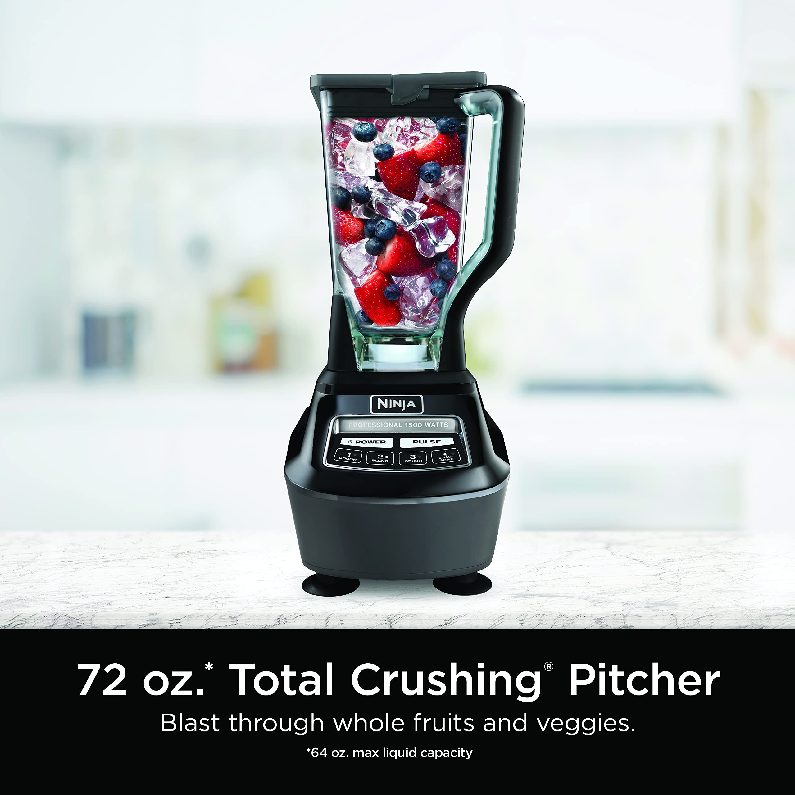Ninja Mega Kitchen System, 1500W, 72 oz. Full-Size Blender & 8-Cup Food Processor with (2) 16 oz. To-Go Cups, Total Crushing Technology - Smoothies, Ice Crushing, Purees, Dough & More, Black, BL770: Pitcher+Bowl+(1) 16-oz. Cup