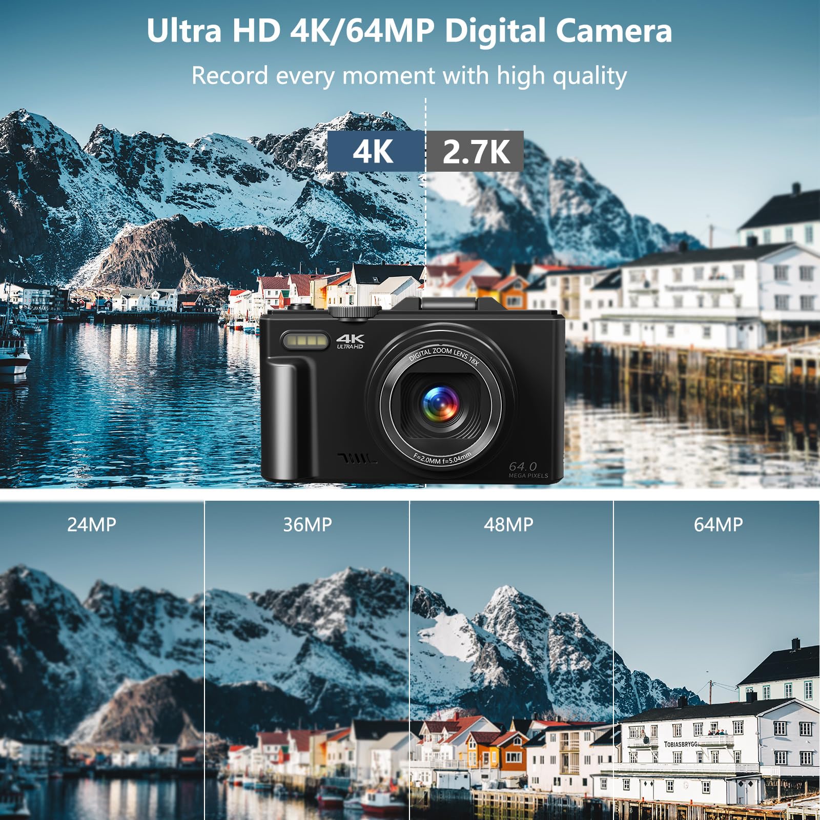 Digital Camera for Photography, 4K Vlogging Camera for YouTube 3" 180° Flip Screen 18X Digital Zoom Compact Retro Cameras with 32GB TF Card & 2 Batteries,: Black