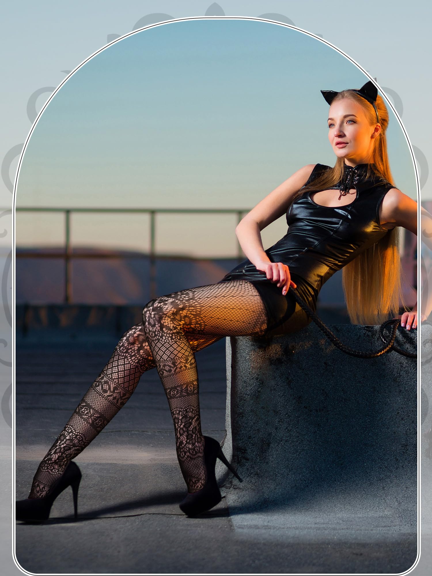 Skylety 6 Pairs Women Plus Size Fishnet Suspender Pantyhose Thigh High Stocking Garter Belt Lingerie Tights for Women L-XXXL