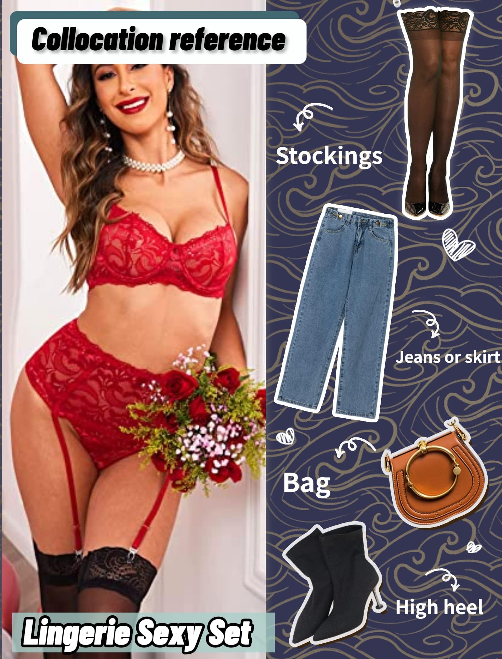 Avidlove Women Lingerie Set High Waisted Underwire Lingerie With Garter Belt Lace Babydoll