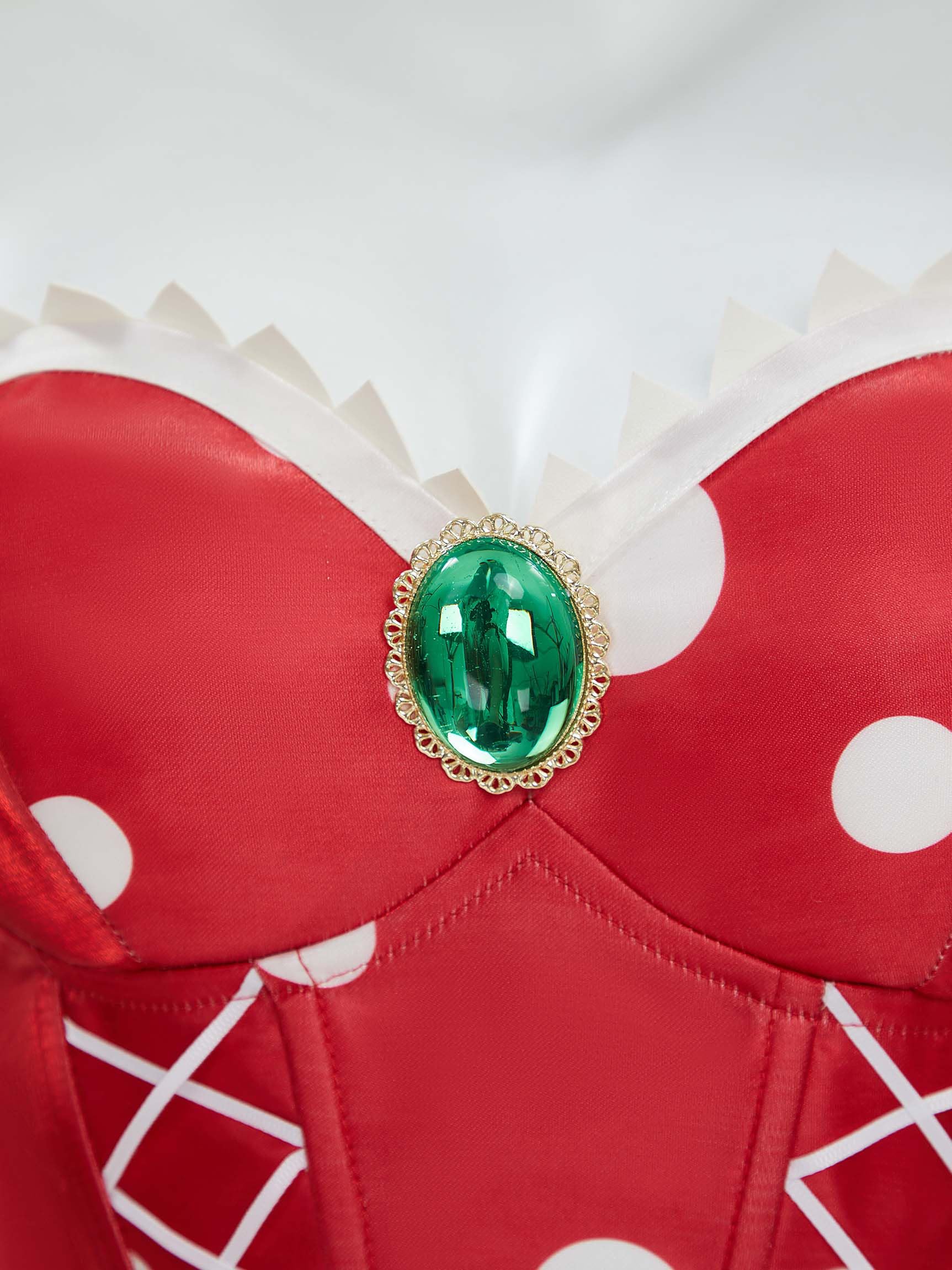 Mobbunny Women Sexy Princess Cosplay Set Mushroom Costume Ruffles Corset Top and Thong with Pantyhose and Gloves thumbnail 4