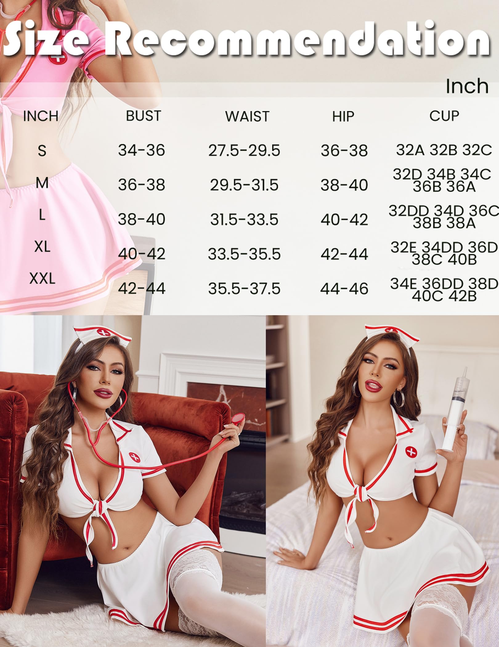 Avidlove Sexy Nurse Lingerie for Women Roleplay Lingerie Set Nurse Cosplay Outfits with Tie Top and Mini Pleated Skirt Set: Avidlove Sexy Nurse Lingerie for Women Roleplay Lingerie Set Nurse Cosplay Outfits with Tie Top and Mini Pleated Skirt Set