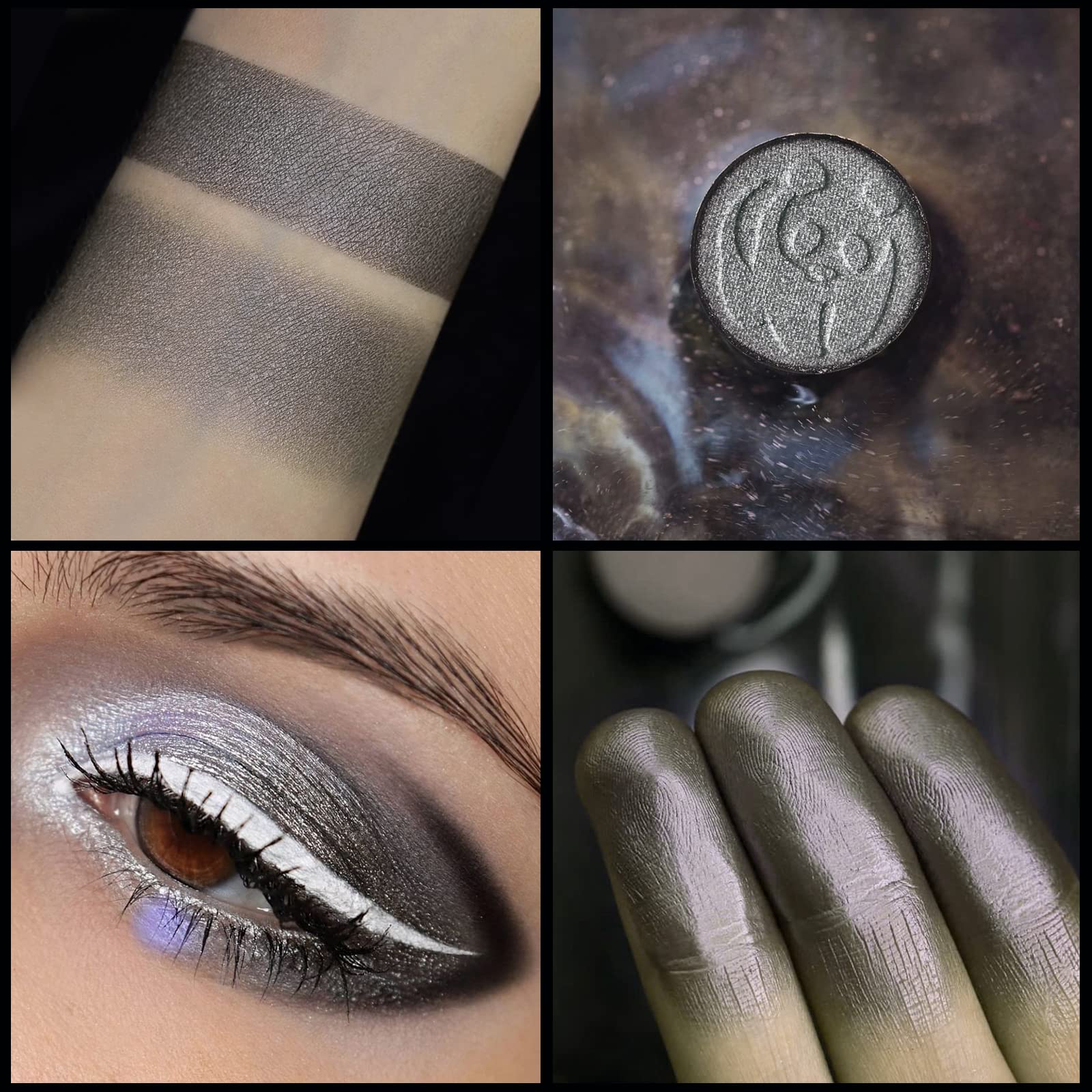ecofavor Black Smoky Eye shadow Palette, DE’LANCI PANDA 9 Colors True Black Dark Grey Smokey Goth Makeup Pallet, 9 Soft Matte Shimmer High Pigmented Basic Black White Gray Shade for Halloween: 9 Color Black Eyeshadow Palette