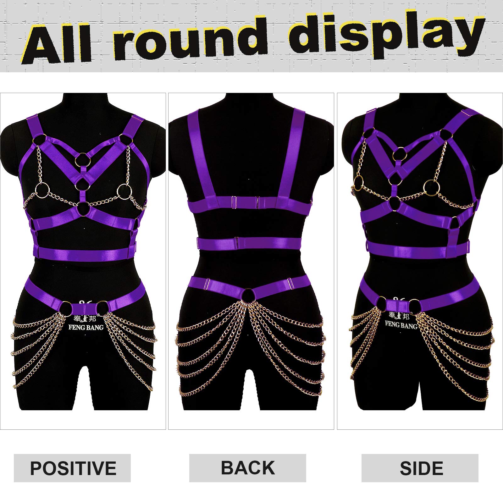 Women's Body Harness Bra Punk Garter Belt Elastic Adjustable Metal Chain Bra Dance Carnival Gothic Costume Accessories: Purple