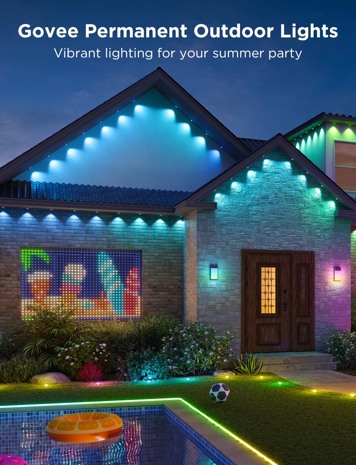 Govee Permanent Outdoor Lights, Smart RGBIC Outdoor Lights with 75 Scene Modes, 150ft with 108 LED Lights, IP67 Waterproof for Patio Decorations, Work with Alexa, Google Assistant, White: White 150ft