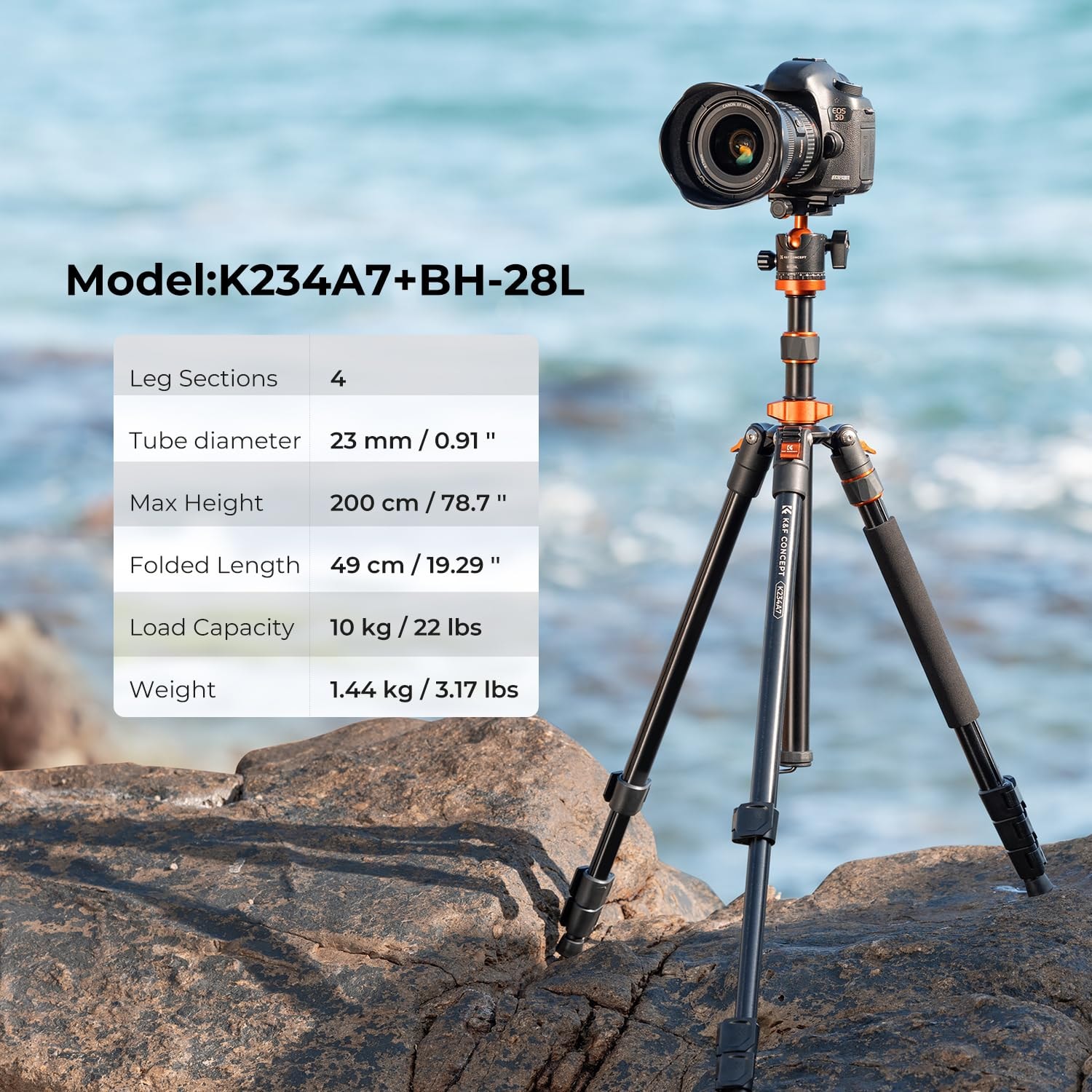 K&F Concept 78 inch Camera Tripod for DSLR Compact Aluminum Tripod with 360 Degree Ball Head and 10KG Load for Travel and Work  (S210) - Image 3