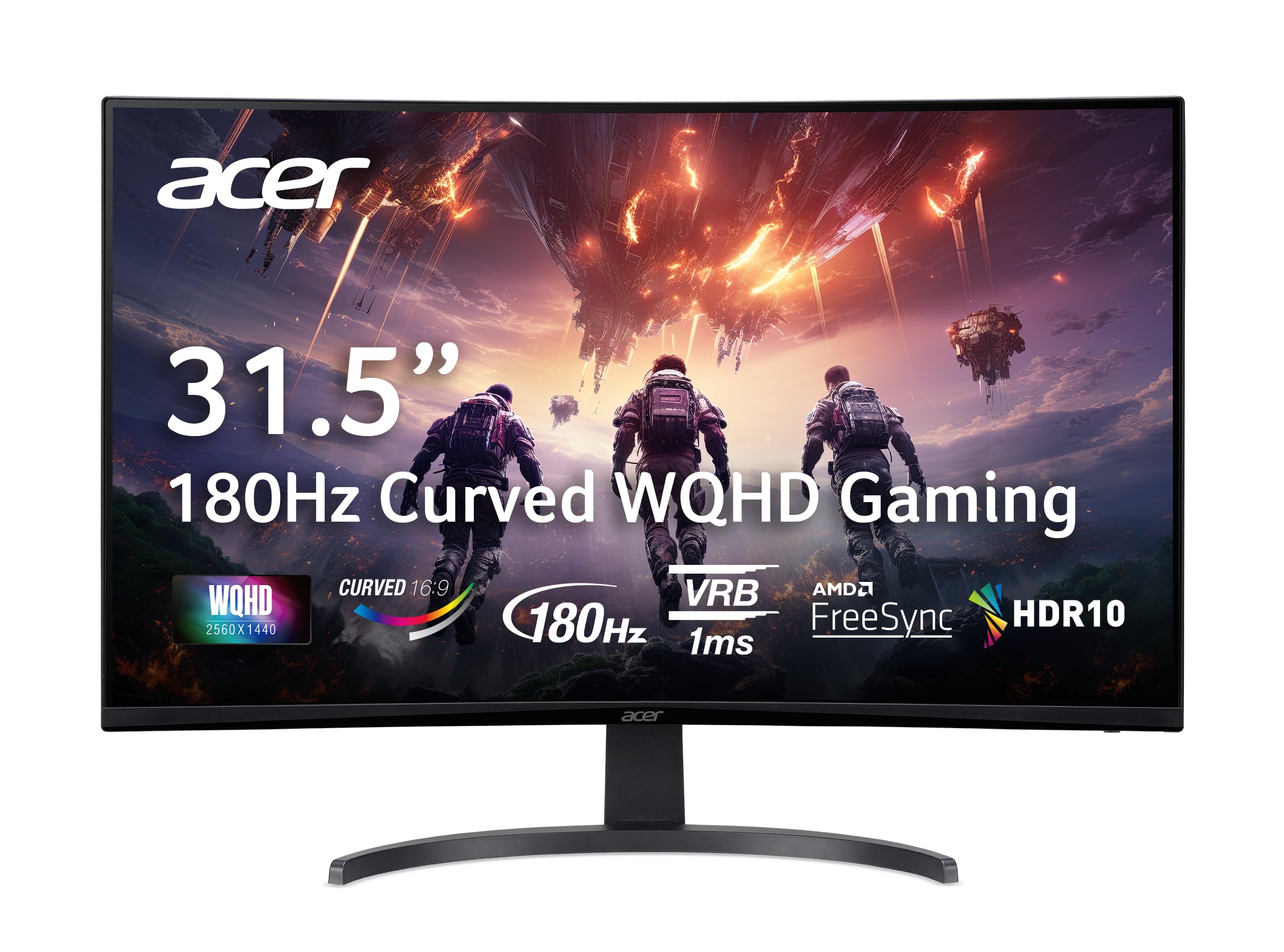 Acer Nitro 31.5 Inch WQHD 2560 x 1440 1500R Curved Gaming Monitor | AMD FreeSync | Up to 180Hz Refresh | 1ms (VRB) | Tilt | One Display Port 1.4 & Two HDMI 2.0 | EDA323QU S3bmiiphx