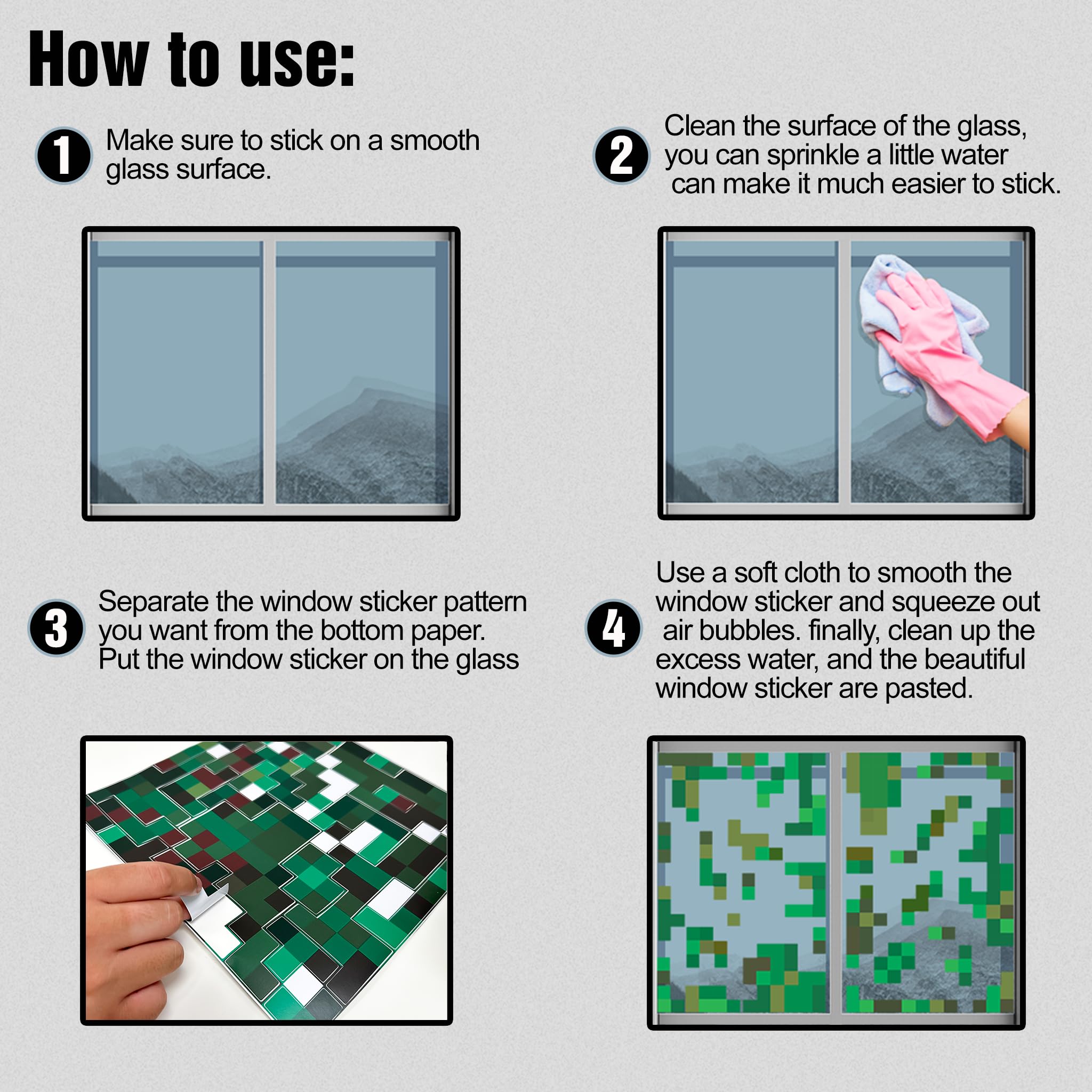 HK Studio Pixel Rainy Window Sticker Aesthetic - Pixel Art for Dorm, Game Room Decor 11" x 13" Pack 6: 6p - Green Pixel Leaves