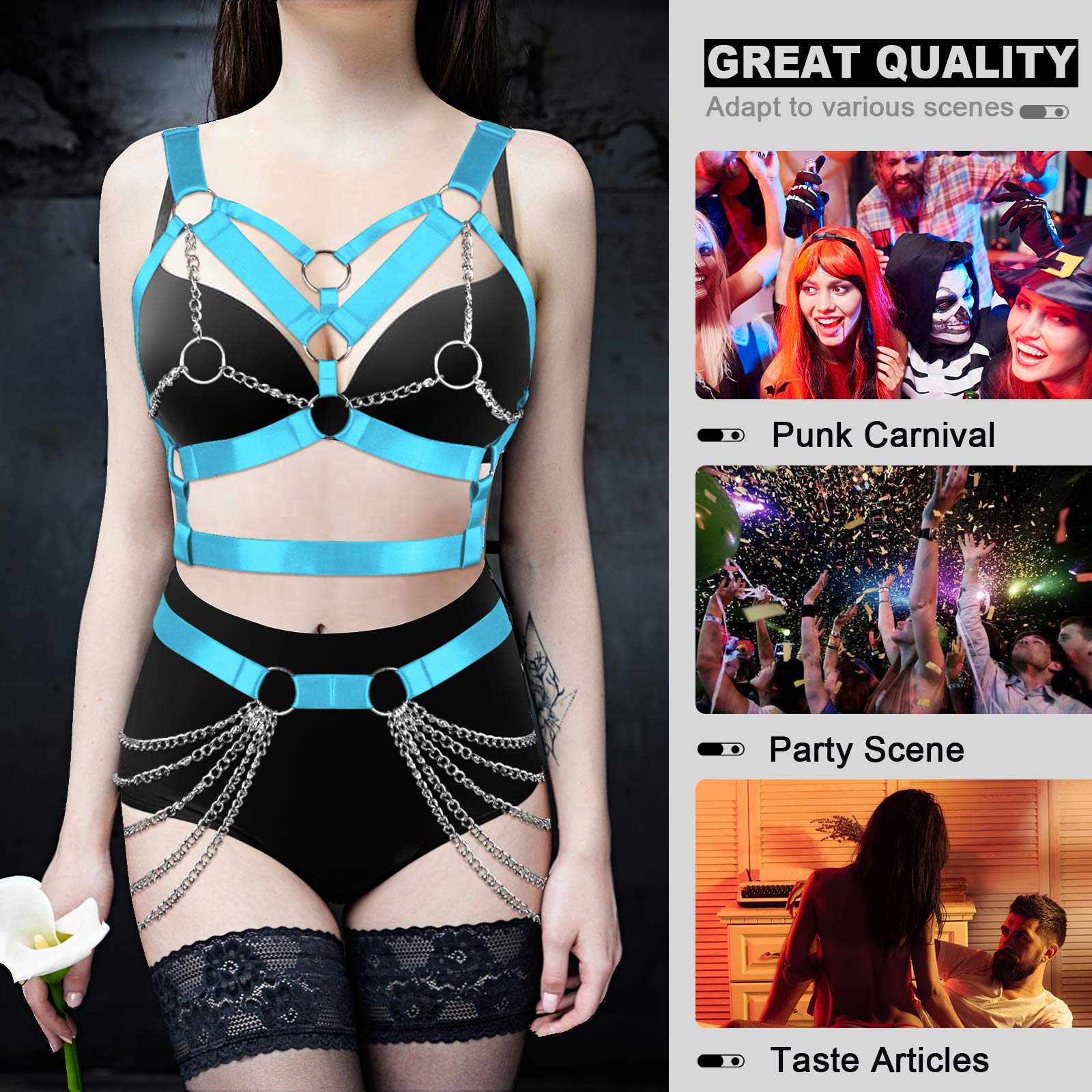 Women's Body Harness Bra Punk Garter Belt Elastic Adjustable Metal Chain Bra Dance Carnival Gothic Costume Accessories: Jade Green