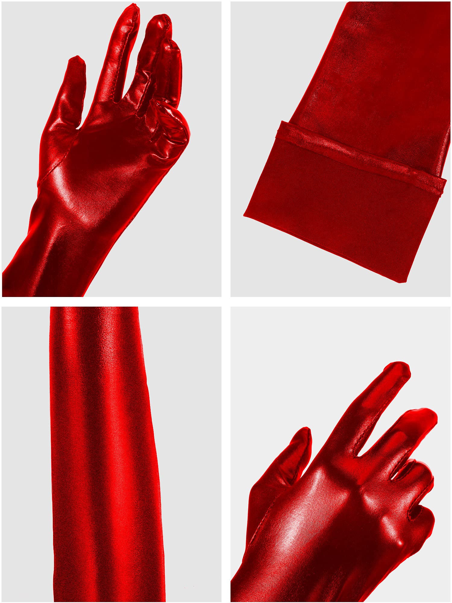 SATINIOR Women's Carnival Halloween Costume Elastic Spandex Shiny Wet Long Gloves and Thigh High Stockings: Red