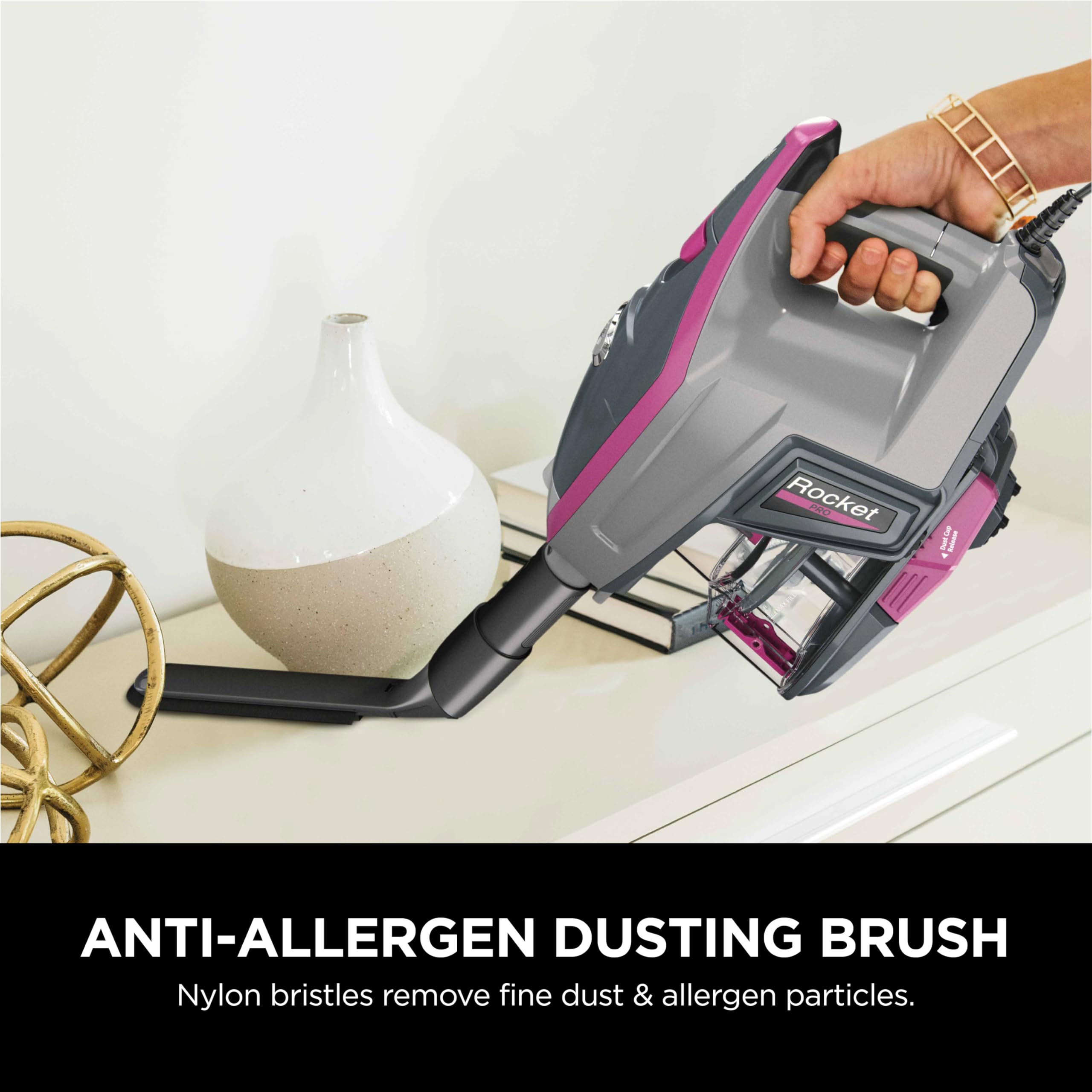Shark HV371  DLX Corded Stick, Removable Hand Vacuum, Advanced Swivel Steering, XL Cup, Crevice Tool, Upholstery Tool & Anti-Allergen Dust Brush, Fuchsia, Capacity: Rocket Pro