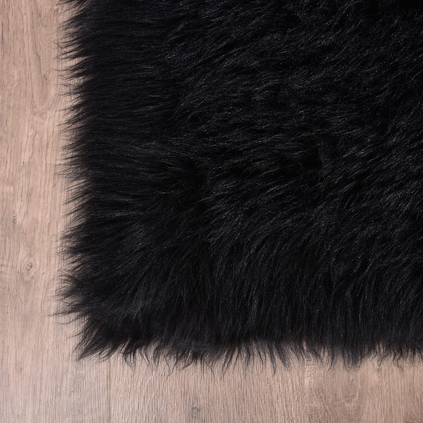 Goolela Black Fluffy Faux Fur Rug 2x3 Black Fuzzy Furry Sheepskin Rug Small Carpet for Bedroom Dorm Bathroom Washable Rectangle: 2&apos; x 3&apos; (Rectangular) Black