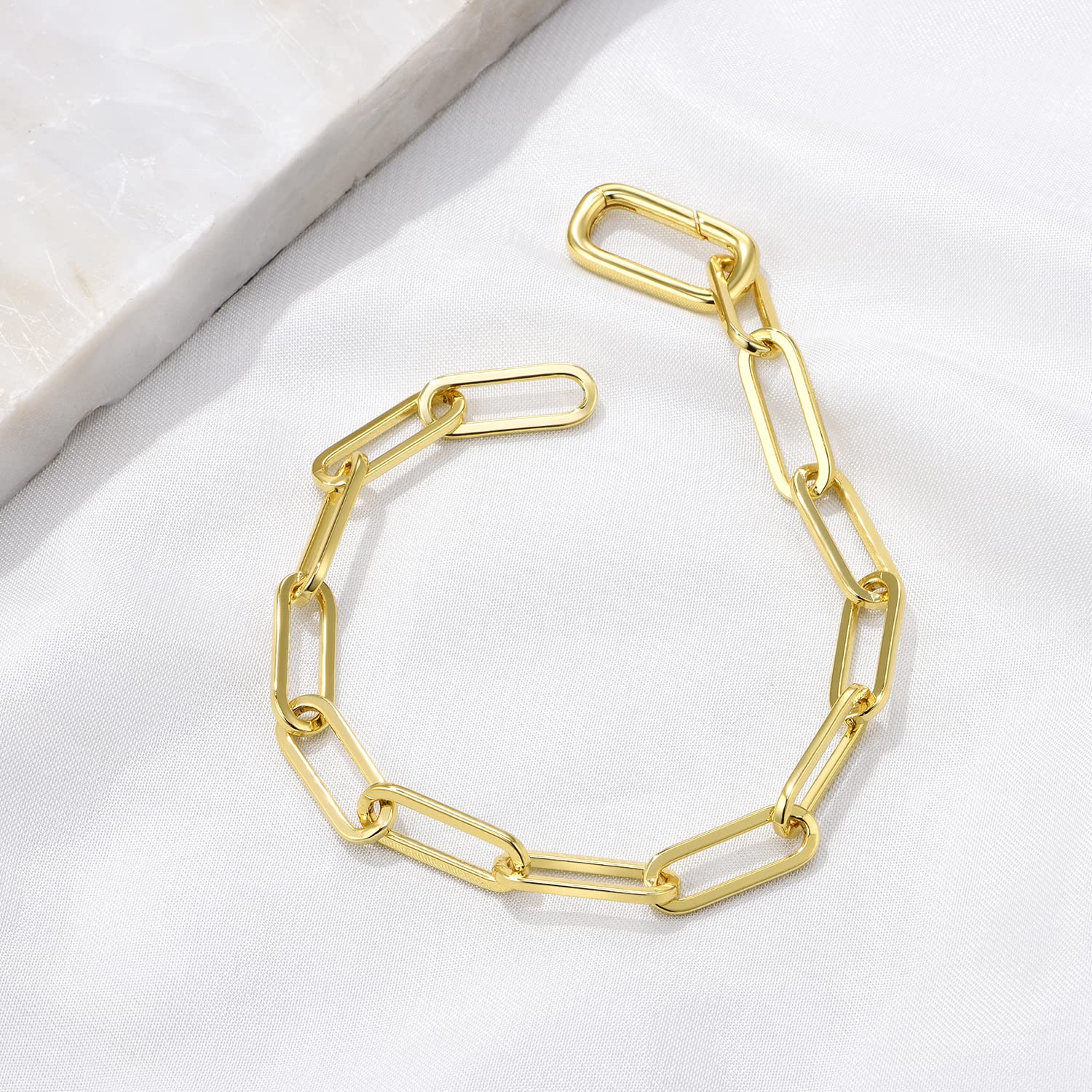 FRUMOS Dainty Layering Bracelets for Women 18 k Gold Plated Fashion Adjustable Chunky Cuban Paperclip Link Chain Bracelets Jewelry for Women Girls Gift thumbnail 3