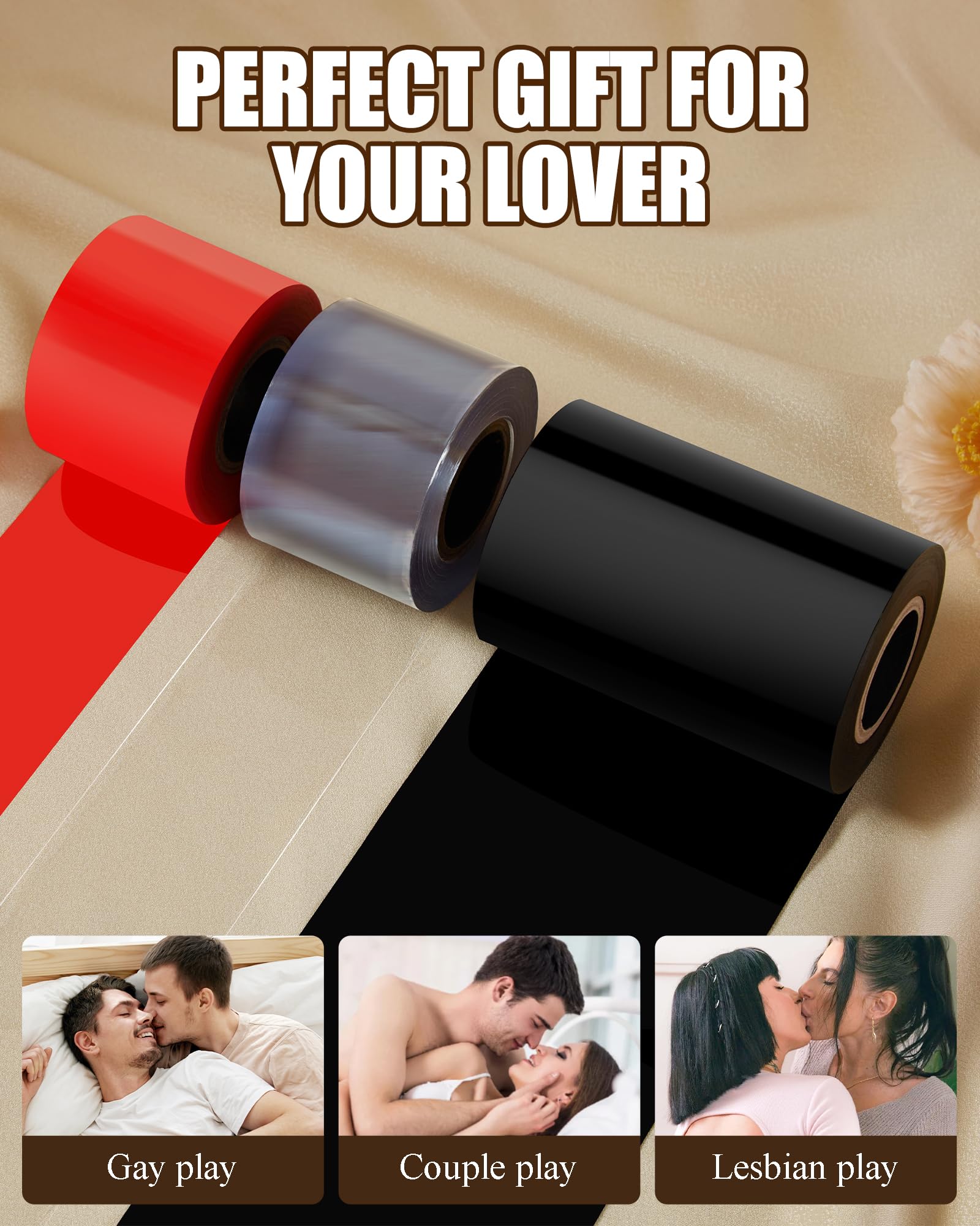 BDSM Bondage Restraints Tape Set – UTIMI Adult Toy Sexual Restraint Tape Reusable Pull-up Binding PVC Static Electrostatic Tape for Couples 82ft （3 Rolls） thumbnail 6