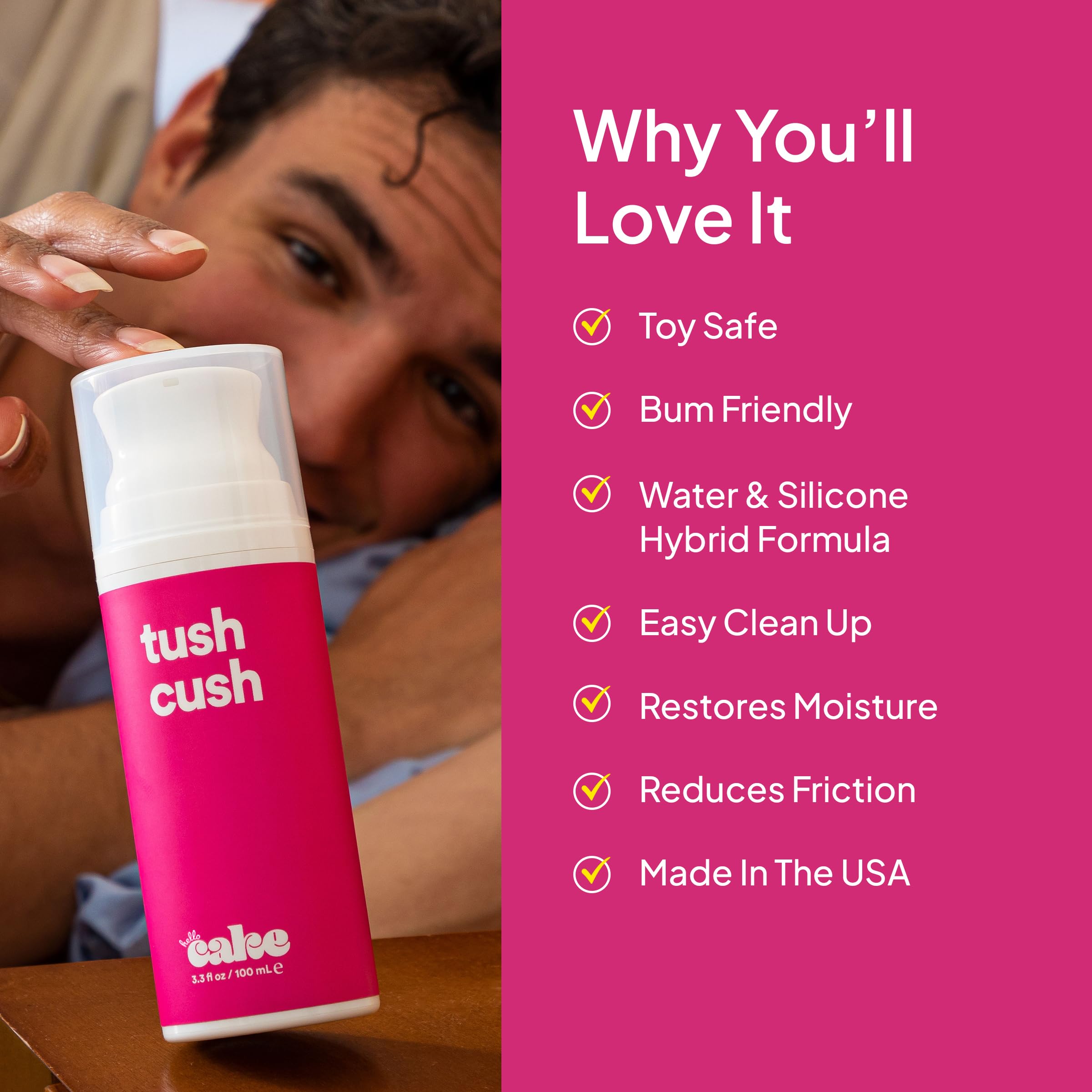 Hello Cake , Thick Water-Based Personal Lubricant for Use with Adult Toys, Non-Drip Jelly Lube for Men, Women, and Couples, 3.3 fl oz: Tush Cush