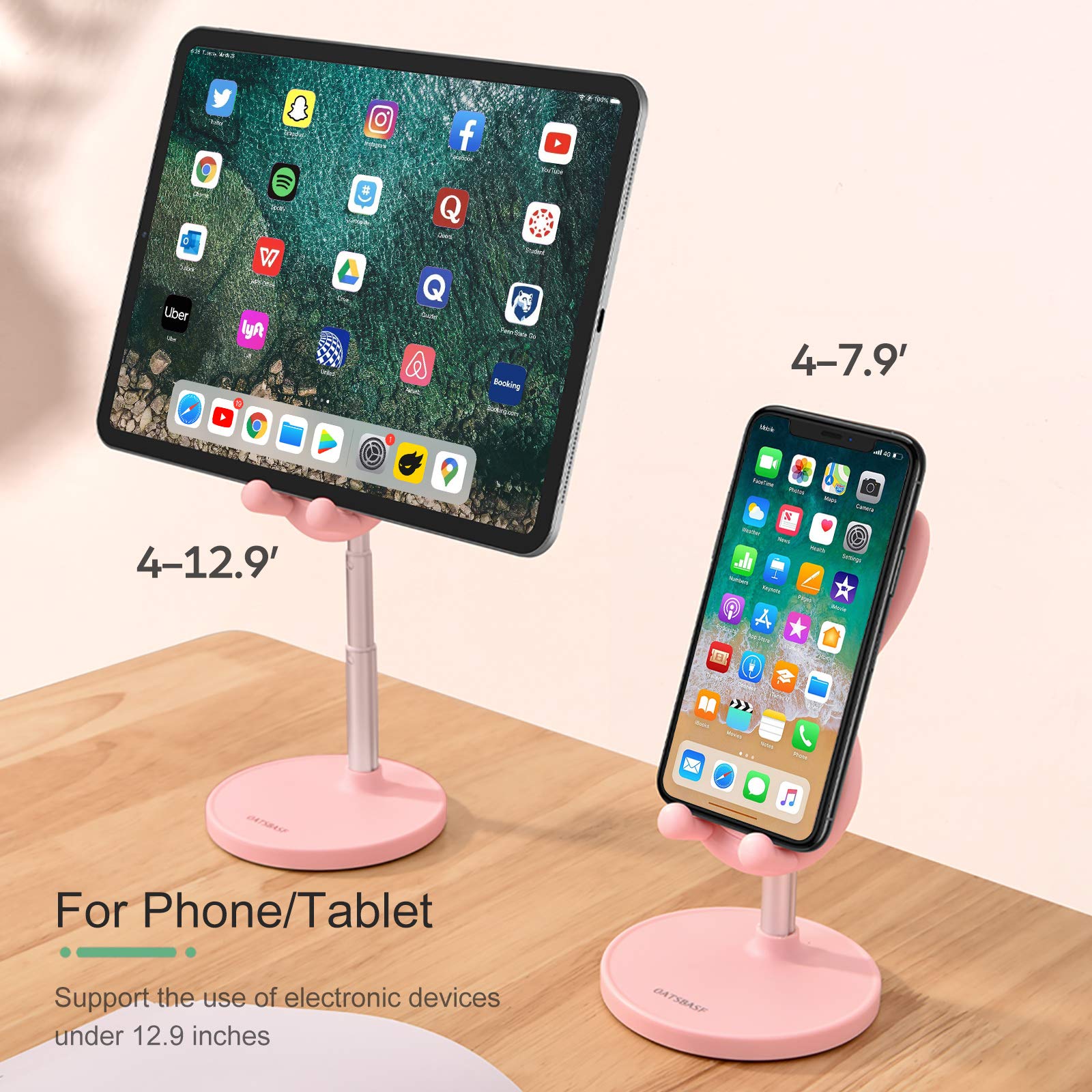 nediea Cell Phone Stand,Angle Height Adjustable Bunny Phone Stand for Desk,Cute Rabbit Phone Holder Stand for Desk, Compatible with All Mobile Phones, Tablets(4-10in) (): Pink