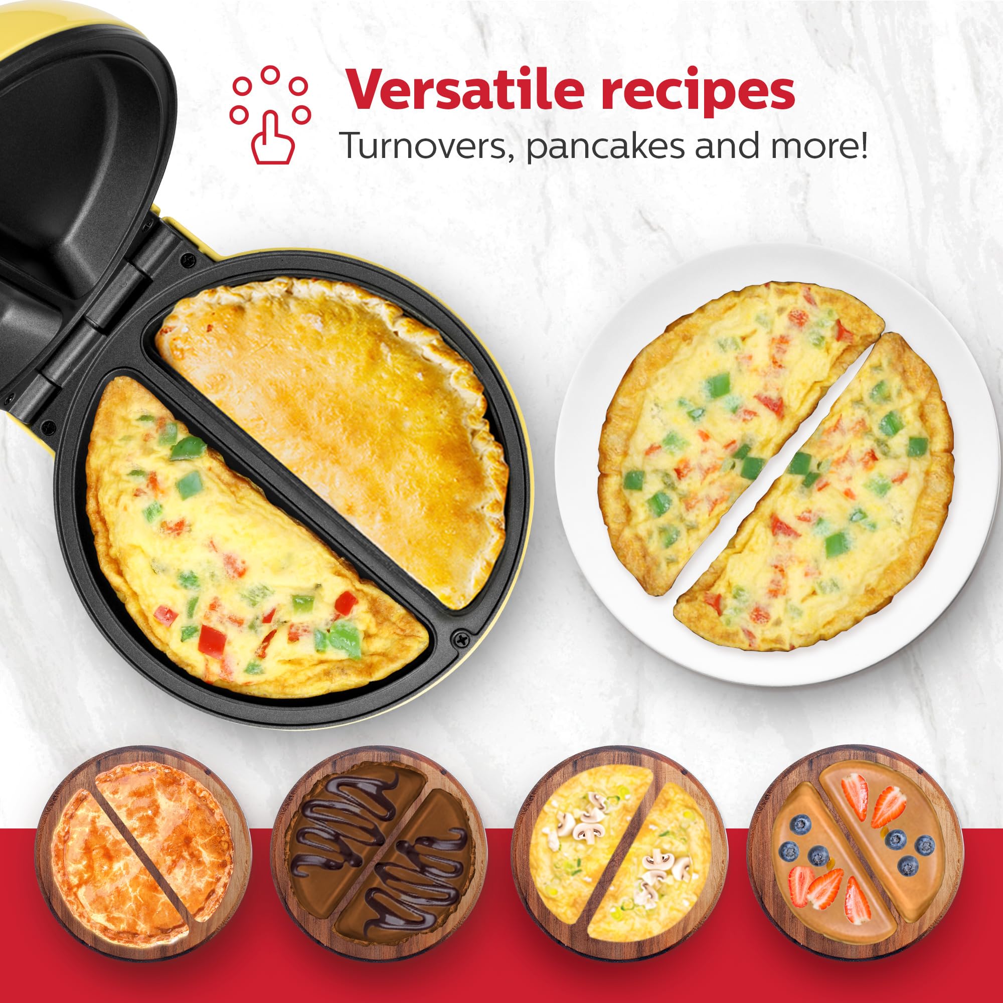 Holstein Housewares - Non-Stick Omelet & Frittata Maker, Yellow/Stainless Steel - Makes 2 Individual Portions Quick & Easy: 2 Section Yellow