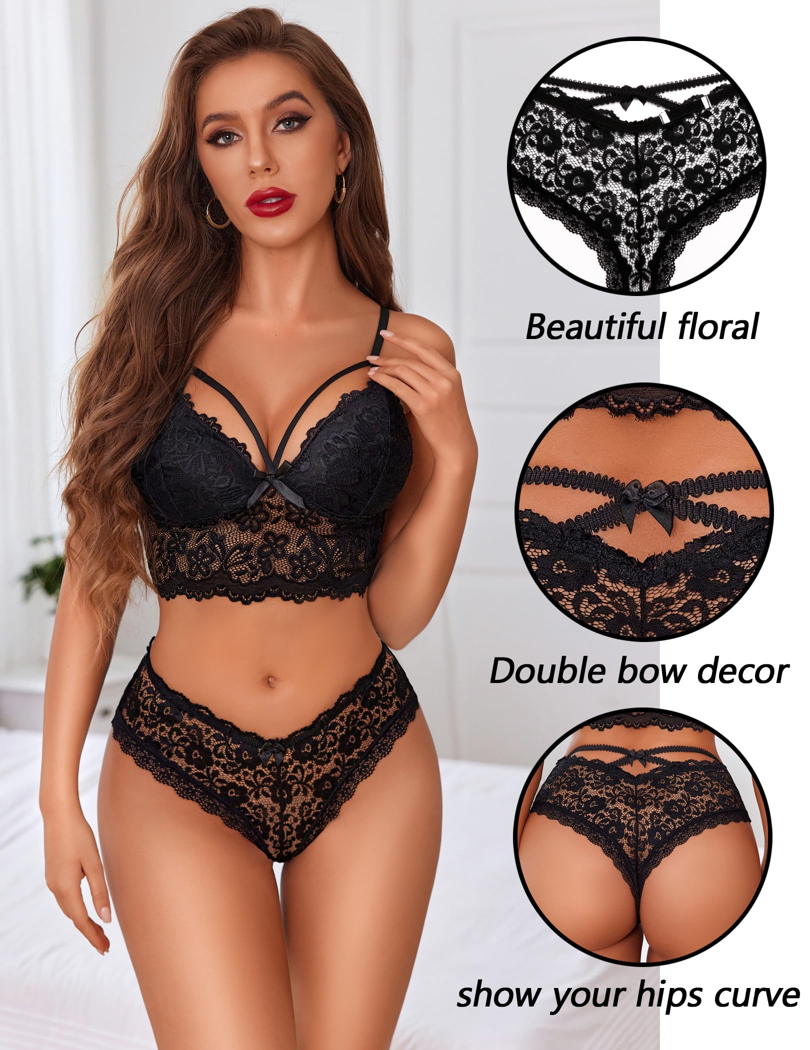 Avidlove Lace Cheeky Panties for Women Criss Cross Back Cute Floral Hipster Underwear: Black,dark Red,dark Green Small