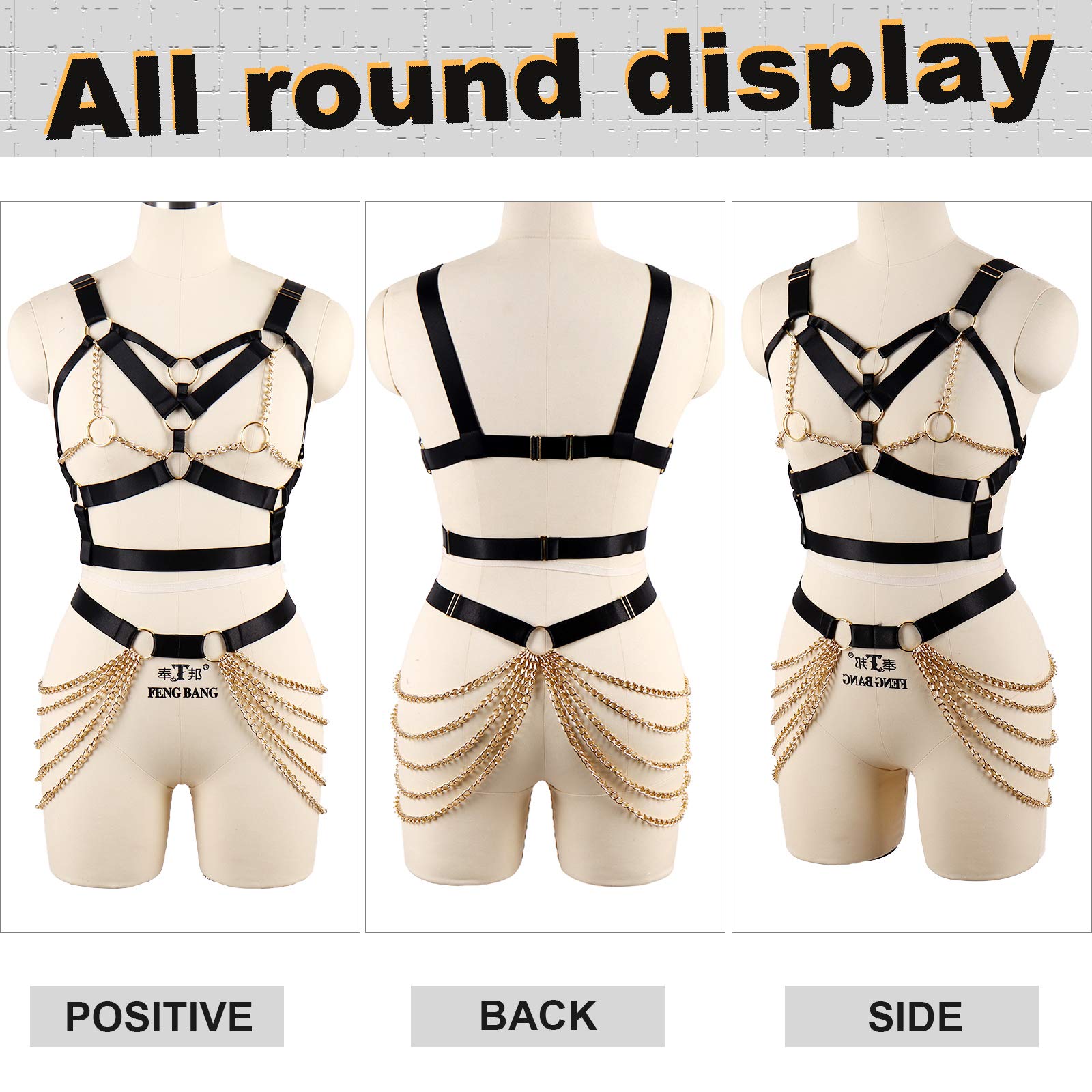 Women's Body Harness Bra Punk Garter Belt Elastic Adjustable Metal Chain Bra Dance Carnival Gothic Costume Accessories: Black