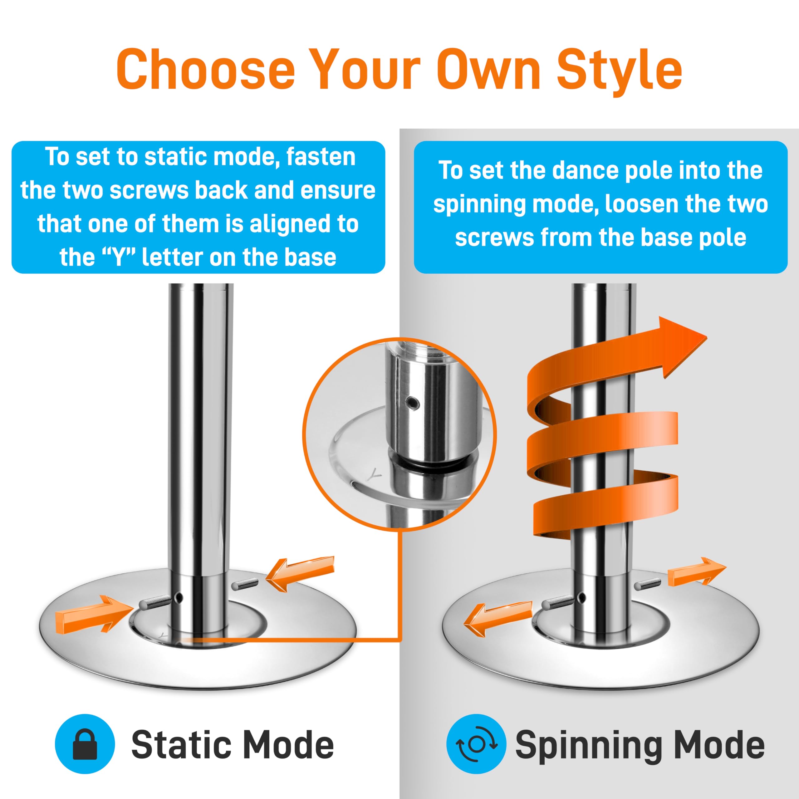 SereneLife 45mm Fitness Dance Pole – Static & Spinning Modes, Heavy-Duty Removable Pole for Strength, Cardio & Dance – Easy Assembly, No Drilling – Suitable for Home, Club, Gym, Party, Pub: Silver