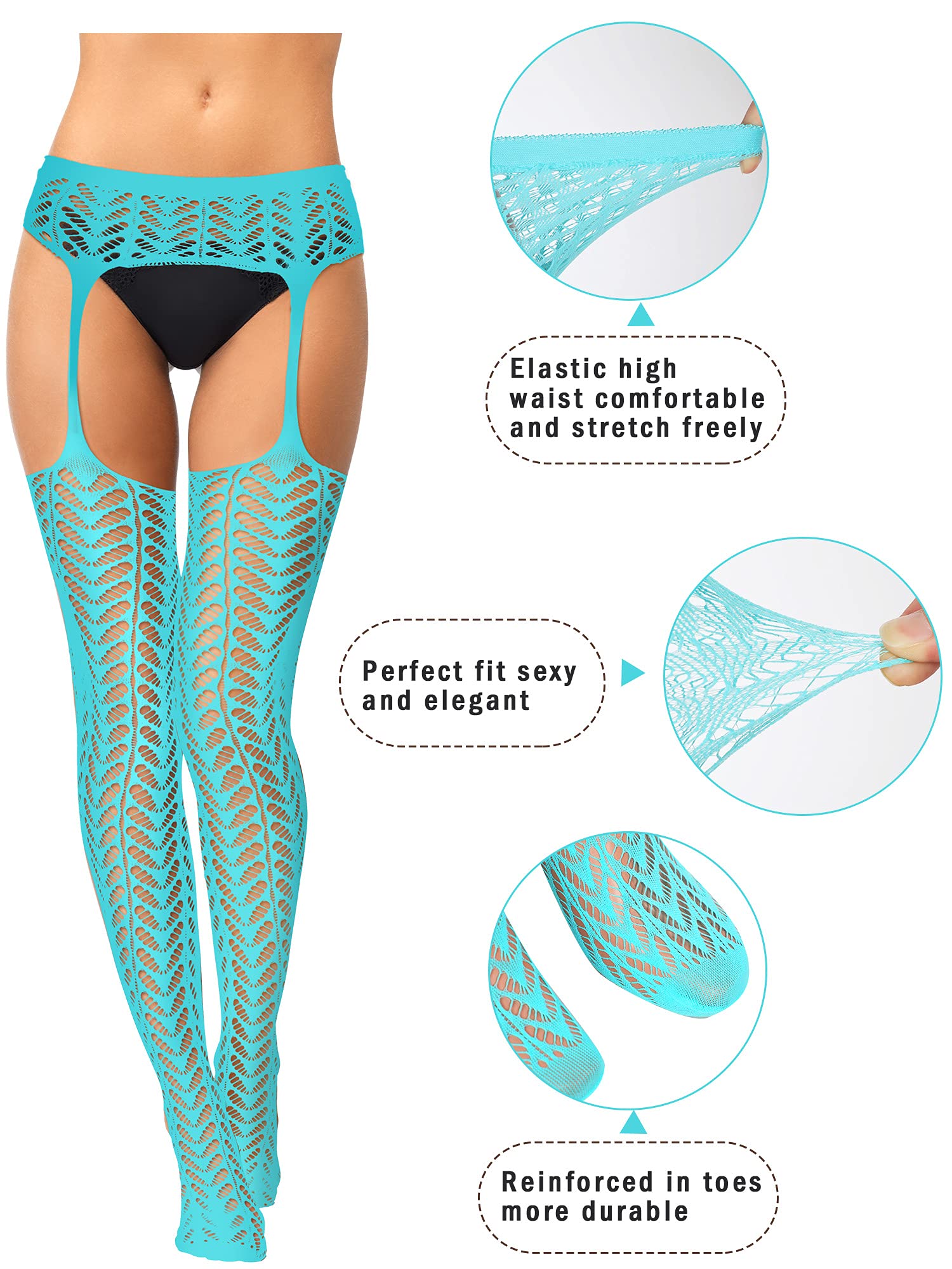6 Pairs Women Fishnet Thigh High Stockings Garter Belts and Suspender Pantyhose Stockings for Halloween (Classic, Black,Medium): 6 Pairs Women Fishnet Thigh High Stockings Garter Belts and Suspender Pantyhose Stockings for Halloween (Classic, White, Grey, Light Blue, Carmine, Fluorescent Green, Black,Medium-Large)