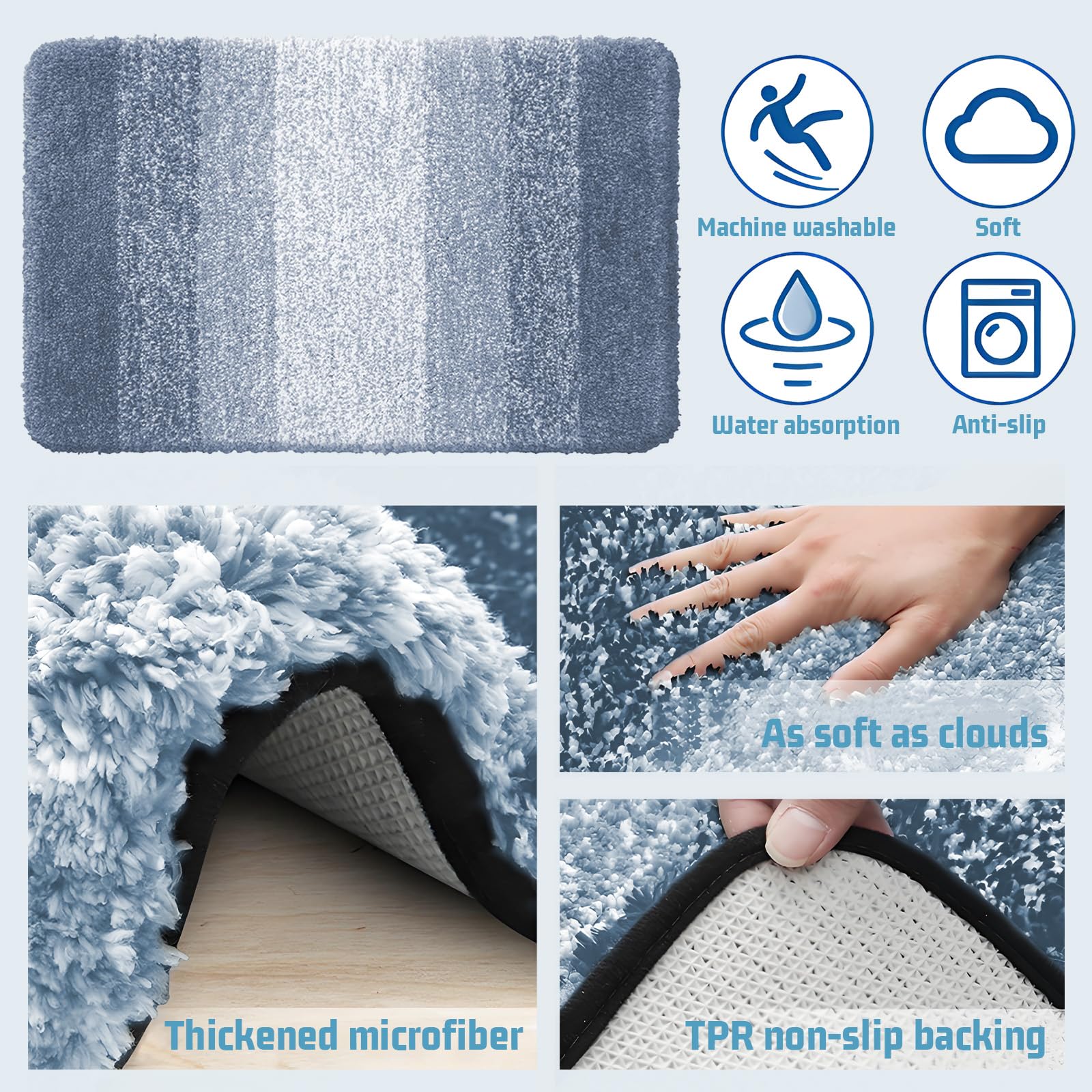 Portable Bathtub with Thermometer,59 Inch Foldable Bathtub for Adults,Soaking Bath Tub with Removable Cushion,Non-Slip Carpet and Cover,Collapsible Tub for Hot Bath, Ice Bath (Blue, 59IN)