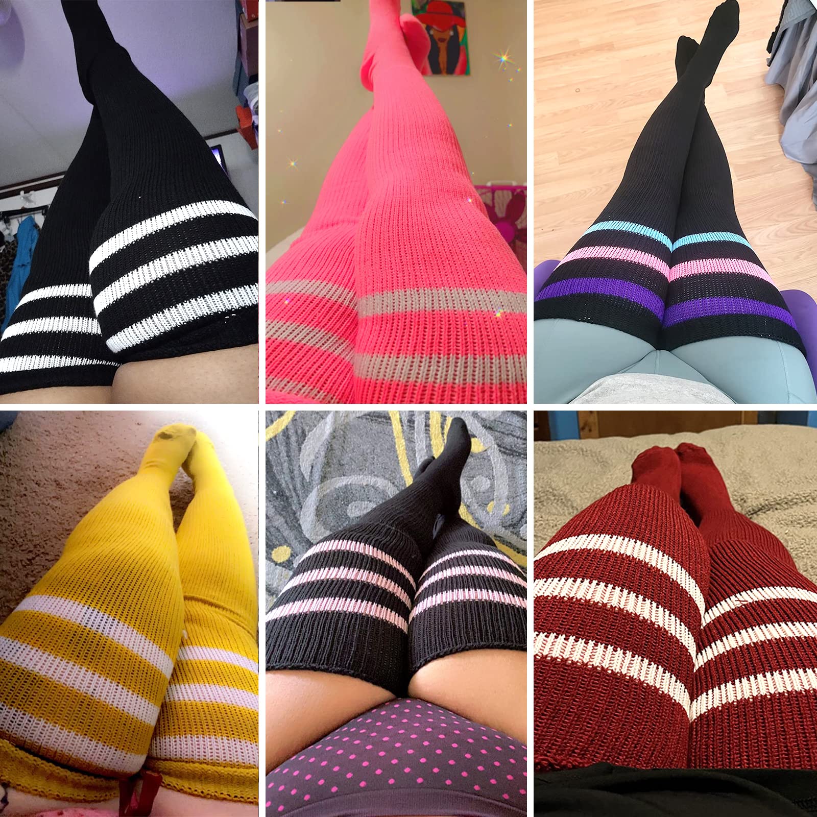 Plus Size Womens Thigh High Socks for Thick Thighs- Extra Long Striped Thick Over The Knee Socks- Leg Warmer Boot Socks