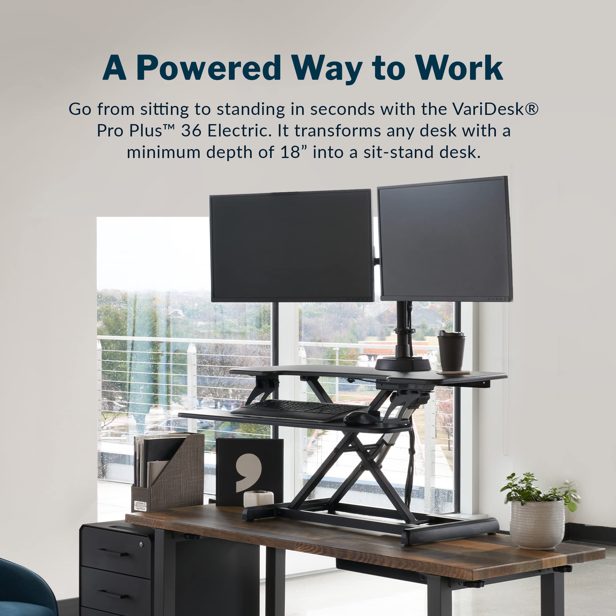 Vari VariDesk Pro Plus 36 Electric - Standing Desk Converter - Height Adjustable Desk Riser - Stand Up Converter for Home Office Workspace - Wide Dual Monitor Computer Workstation - Black: Black Pro Plus 36 Electric