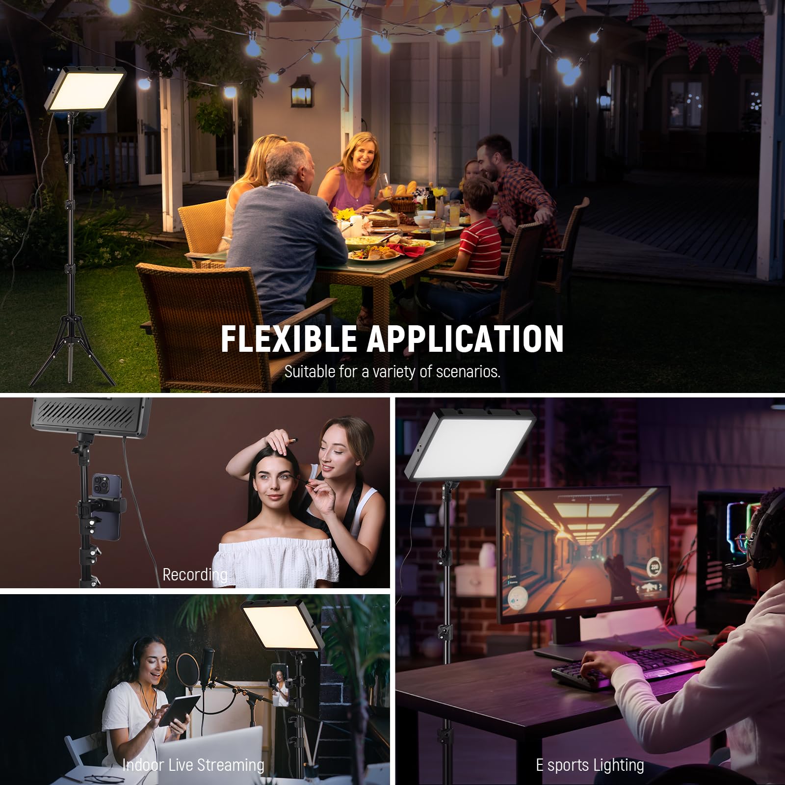 Neewer 13" Led Video Light Panel Kit, 2 Pack Dimmable Bi Color Soft Key Lighting with Tripod Stand, 8000mAh Battery, 3200~5600K CRI97+ 2400Lux for Game/Streaming/YouTube Recording/Studio Photography: BP300(2-Pack)