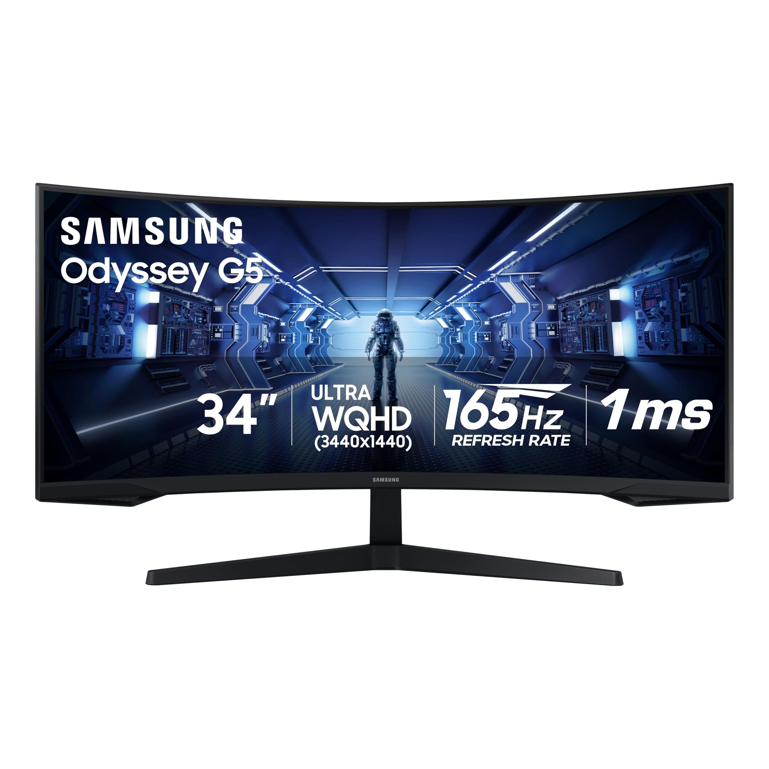 Samsung 34' Odyssey G5 Ultra-Wide Gaming Monitor with 1000R Curved Screen, 165Hz, 1ms, FreeSync Premium, Large Display, Eye Comfort, Multiple Ports, WQHD, LC34G55TWWNXZA, 2020, Black: 34-inch Curved WQHD Resolution