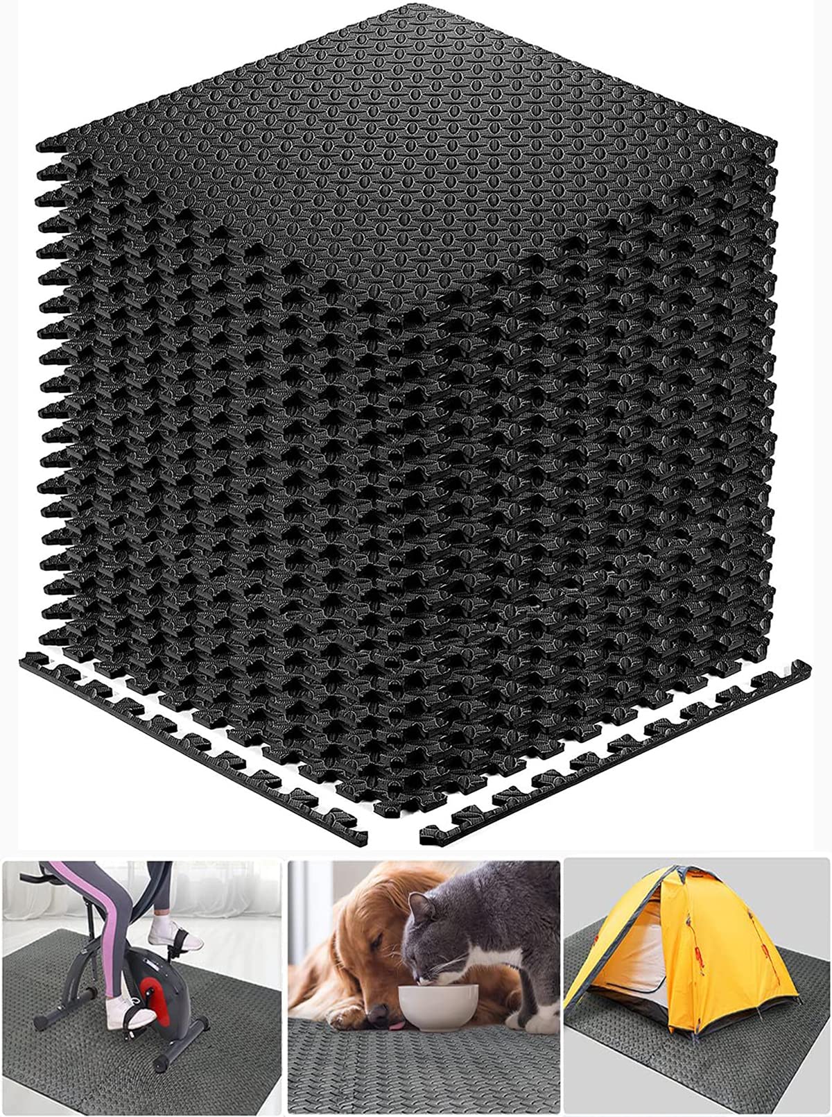 Walsai Exercise Mats Puzzle Foam Mats Gym Flooring Mat Cover 20 SQ.FT Interlocking Foam Mats with EVA Foam Floor Tiles for Home Gym Equipment Workouts Black thumbnail 1