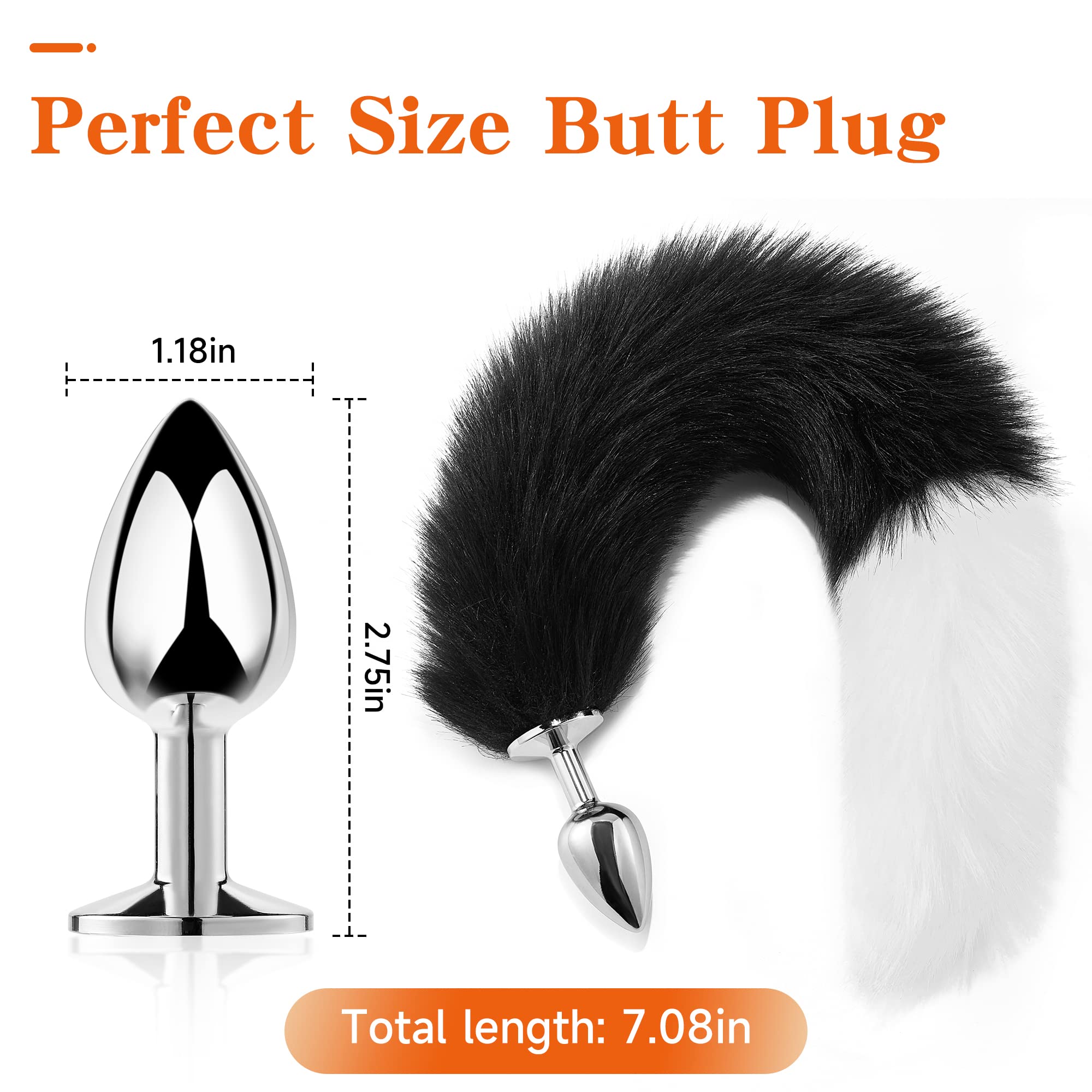 Tail Plug Anal Butt Plug, Butt Plug Faux Fur Tail Anal Sex Toys Buttplug Wolf Tail Toys Stainless Steel But Plug Butt Toys Sex Toys for Women Cosplay Adult Sex Toys for Women Men Couple (Grey)