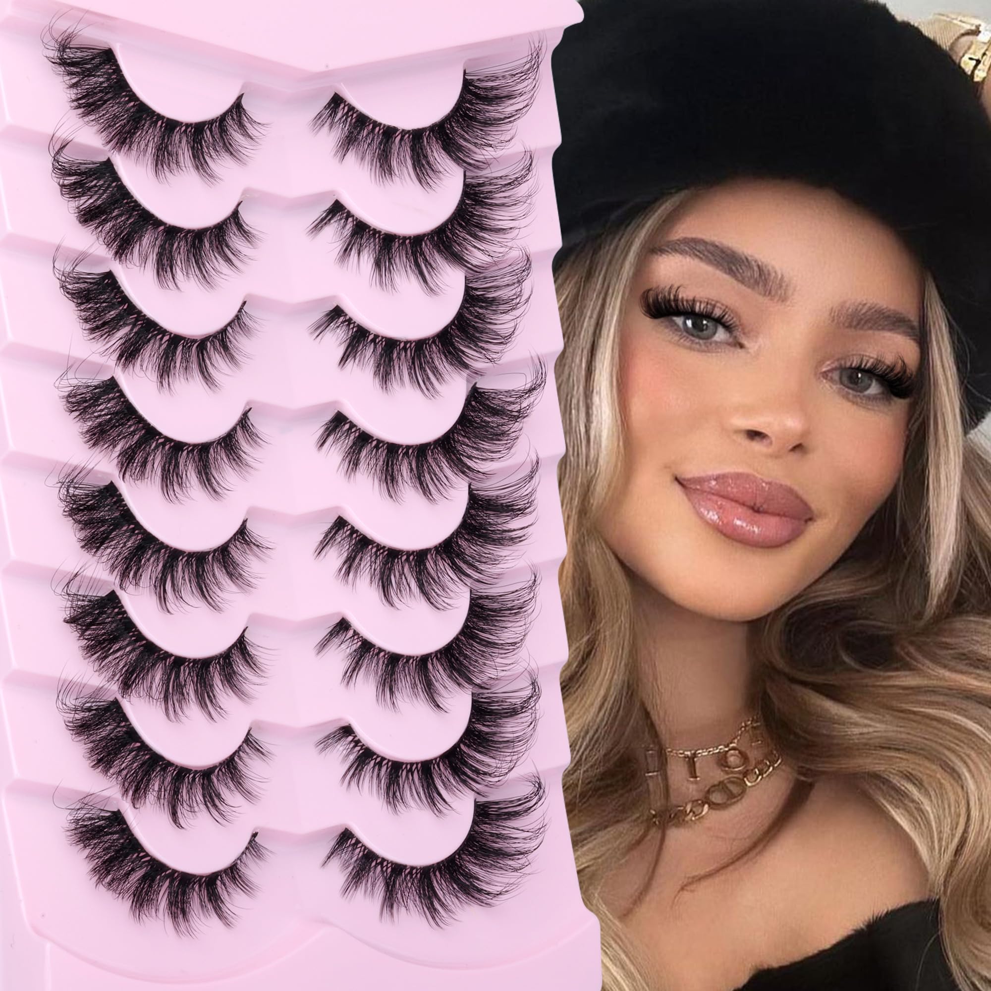 False Eyelashes Fluffy Faux Mink Lashes Wispy Fairy Cat Eye Lashes Spiky Strip Lashes Extension Natural Volume Fake Lashes Pack by GVEFETIEE 8 Pairs Black: False Eyelashes-009