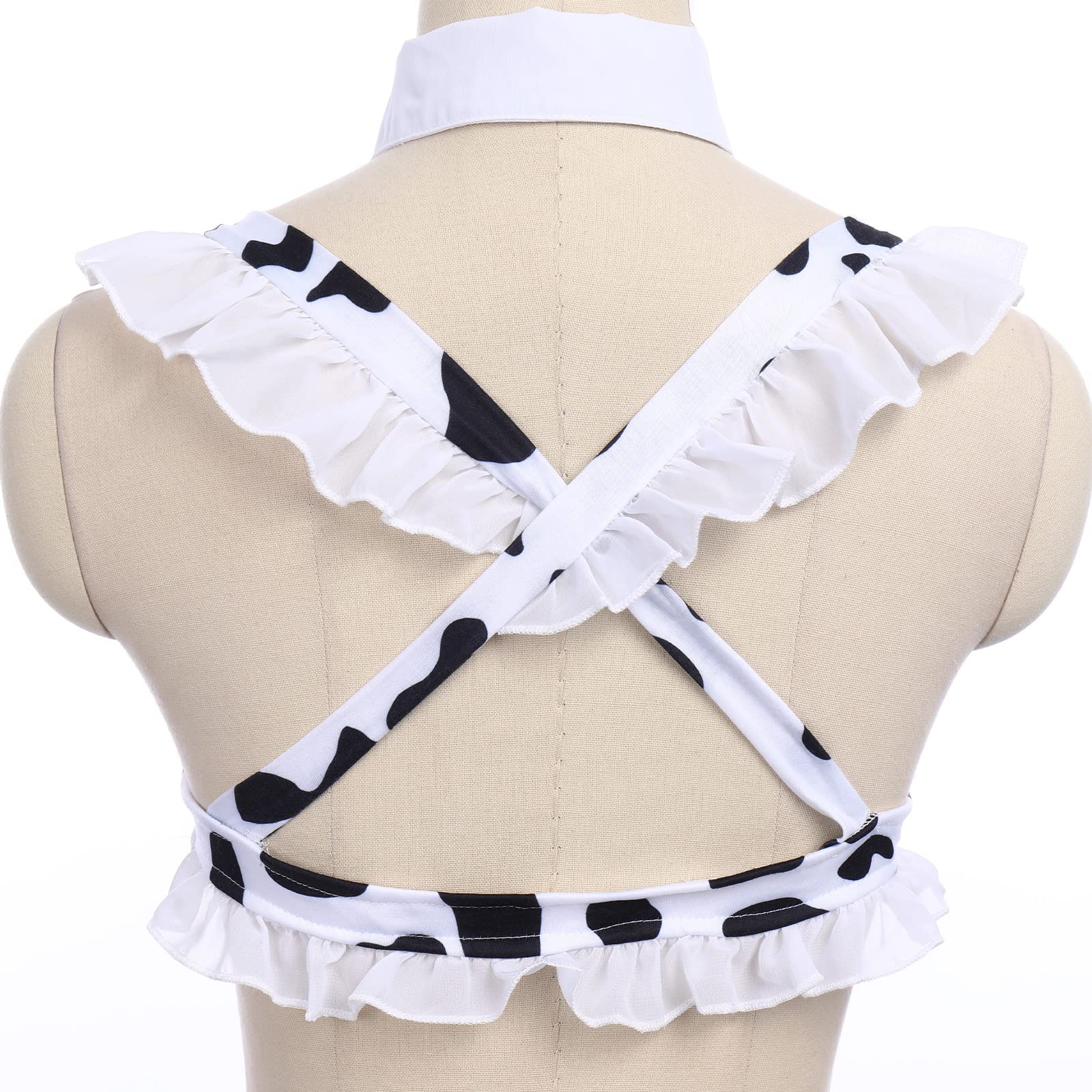 FYMNSI Women Sexy Milk Cow Lingerie Set Anime Maid Cosplay Costume Mini Bikini Bra Bodysuit with Bell Choker Stockings Outfit: One Size Z - Cow Maid Set