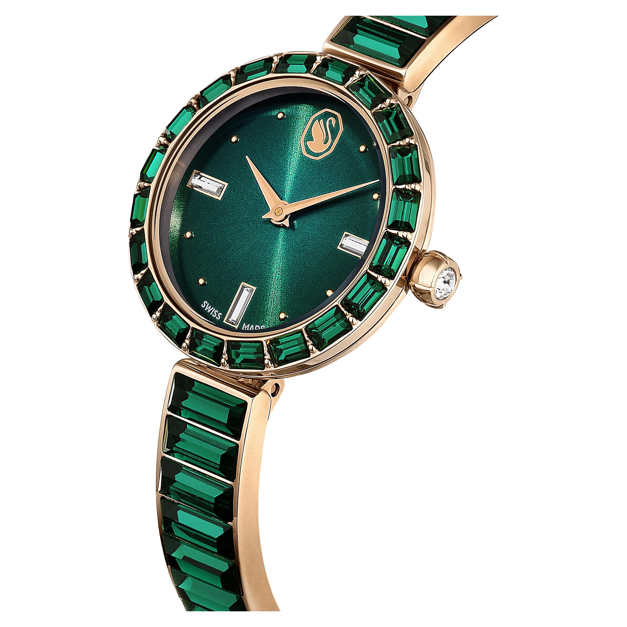 Swarovski Matrix Bangle Watch, Swiss Made, Crystal Bracelet, Green, Champagne Gold-Tone Finish