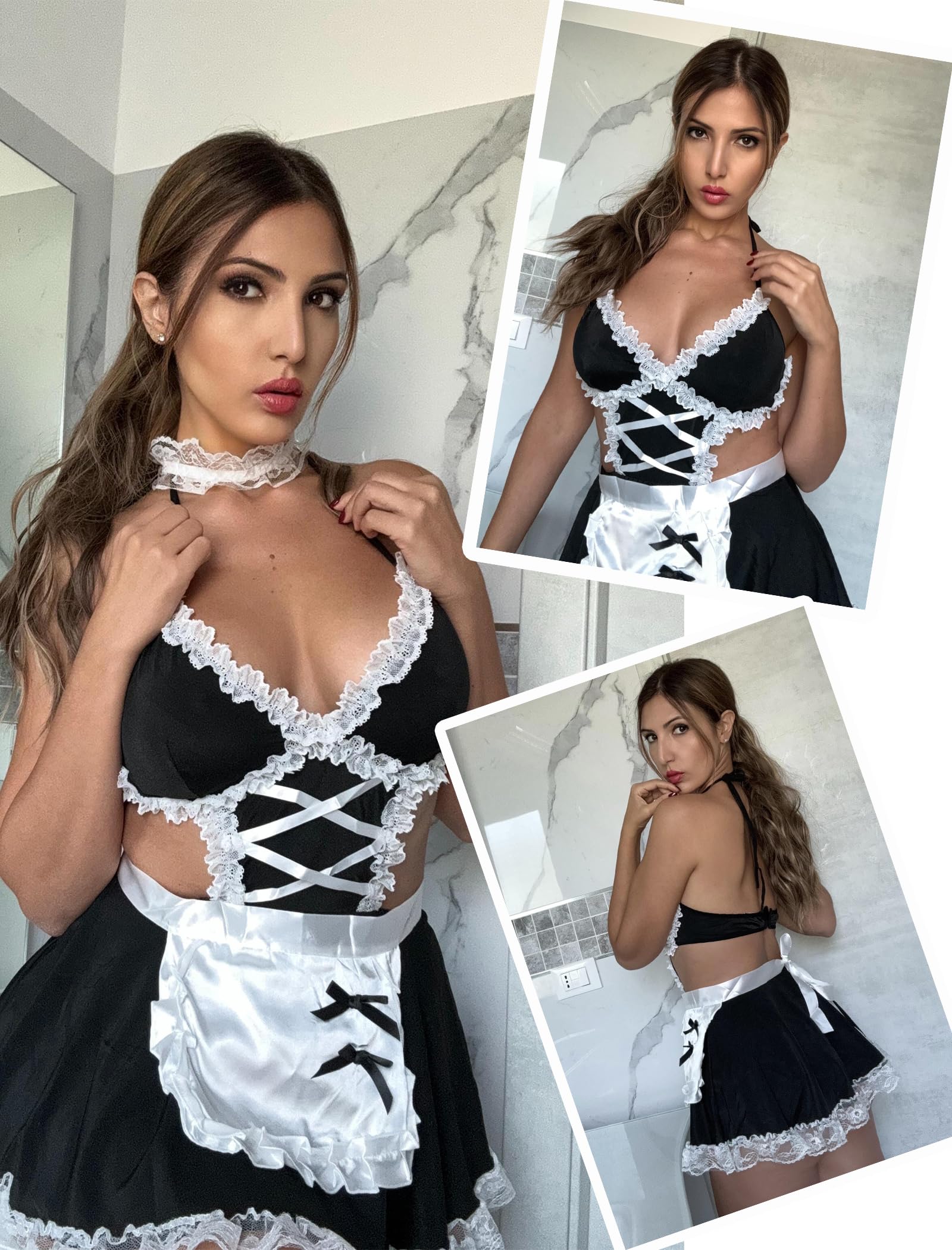 Avidlove Sexy Lingerie for Women Cosplay Costumes Lingerie Set Lace Maid Outfit: Black Large
