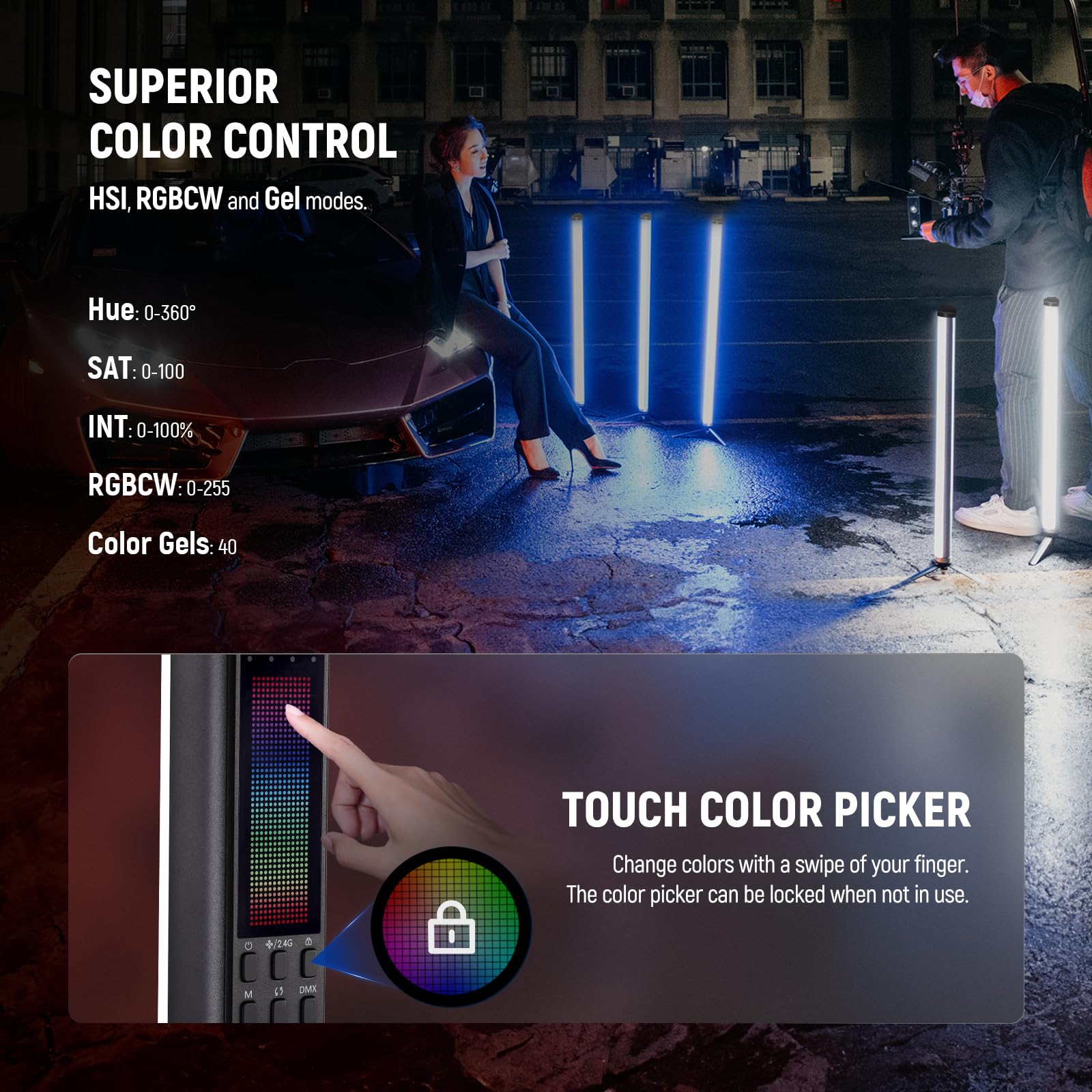 NEEWER TL60 RGB Tube Light, 20W Full Color RGBWW LED Video Lighting Wand Stick for Studio Photography Recording Streaming, APP/2.4G/DMX Control, 7 Pixel Effects 18 Scenes, 2500-10000K CRI97+ TLCI98+: 20W with 3000mAh Battery