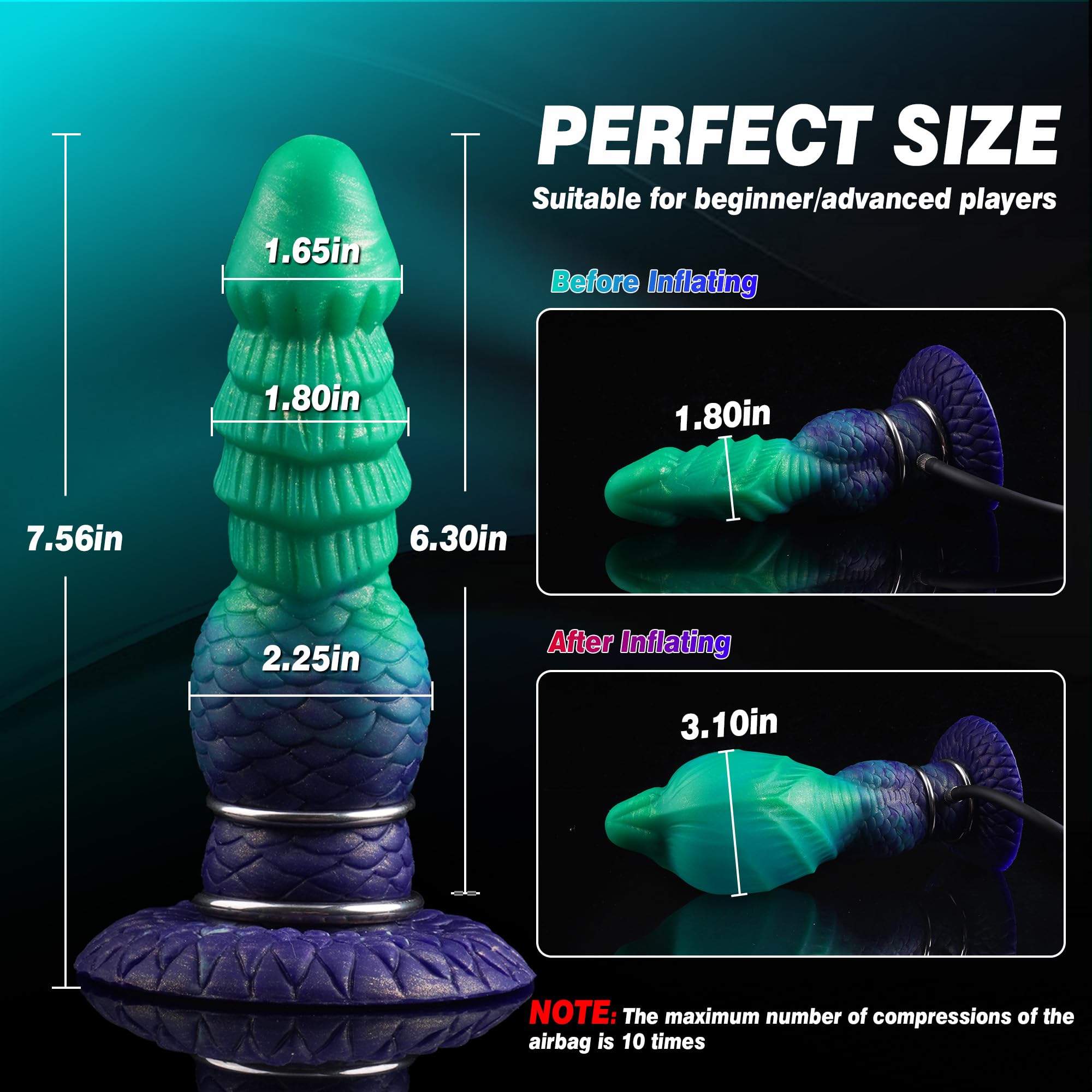 Monster Dildo Inflatable Dragon Dildo Knot Fantasy Dildo with Adjustable Thickness, Huge Dildo Thick Anal Dildo with Strong Suction Cup, Horse Dildo Animal Dog Dildo, Adult Toys for Women Men: Green