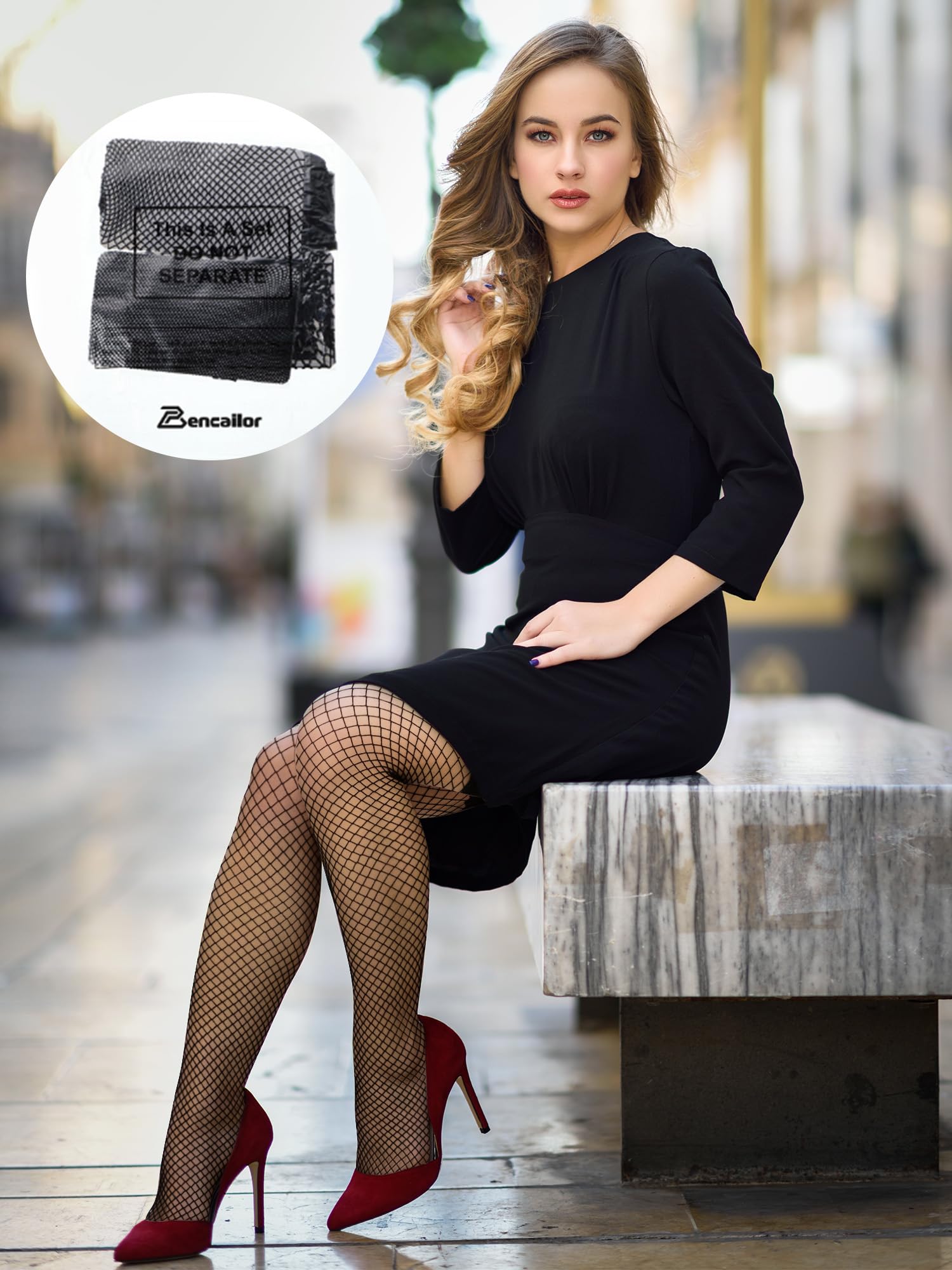 Bencailor 4 Pairs Fishnet Thigh High Stocking for Women Silicone Lace Top Sheer Over Knee Silky Stockings: Black Medium