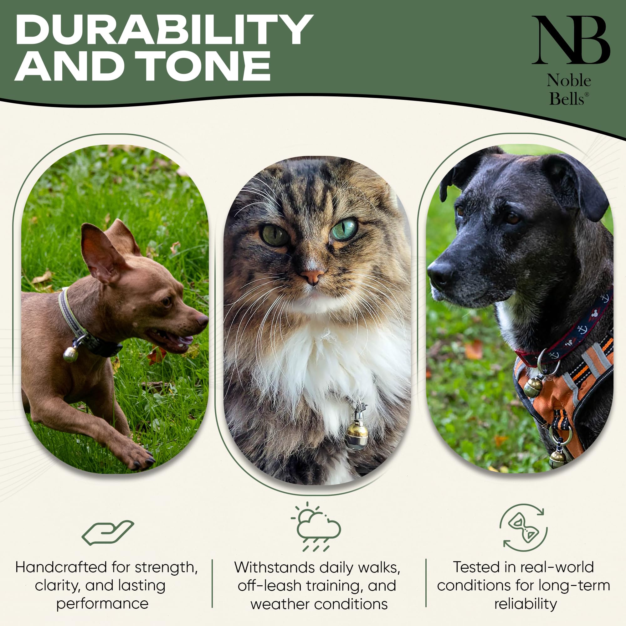Noble Bells, Pair - Handmade in USA, Extra Loud Collar Bells for Cats and Dogs, Premium Brass and Nickel Silver: Large Pair