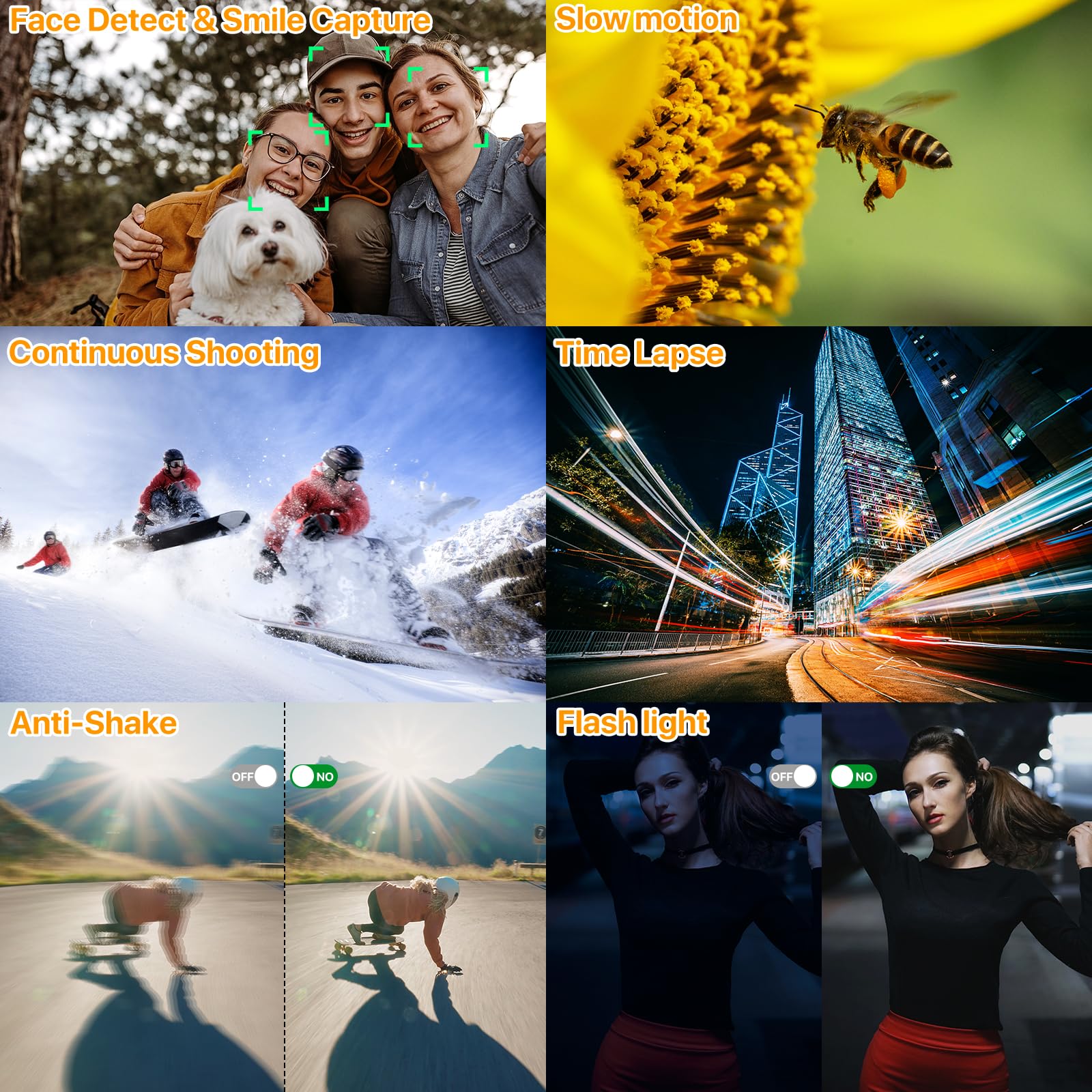 4K Digital Camera for Photography Auto-Focus Vlogging Camera for YouTube Video with 3'' 180° Flip Screen 16X Anti-Shake 4K Camera Compact Cameras with SD Card, Flash, 2 Batteries & Battery Charger thumbnail 6