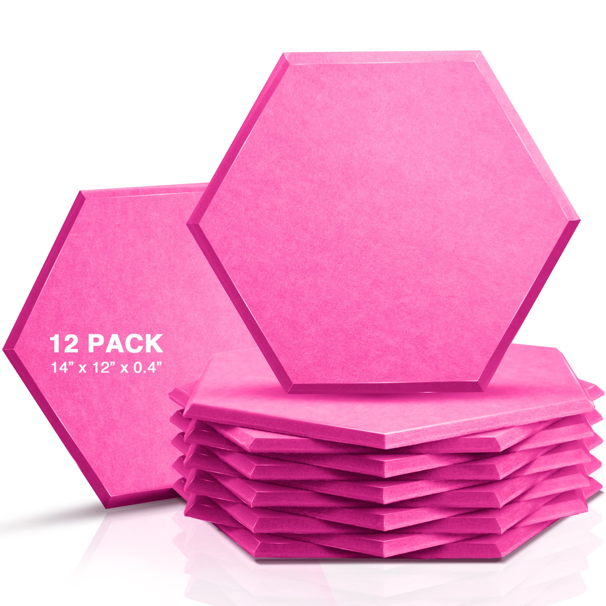 Sonic Acoustics 12 Pack Hexagon Acoustic Panels, 14" X 12" X 0.4" High Density Sound Absorbing Panels Sound Proof Insulation Beveled Edge Studio Treatment Tiles-Pink thumbnail 1