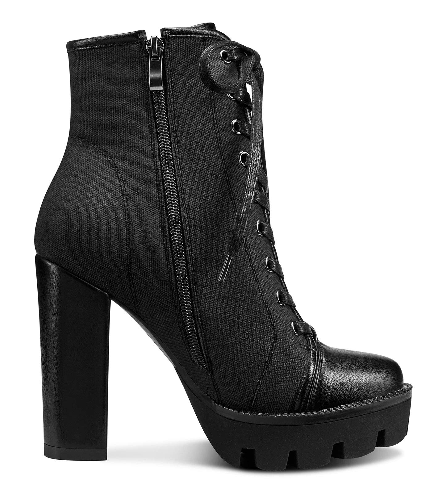 Castamere Womens High Heel Platform Lace Up Booties Chunky Heel Ankle Boots With Zipper Round Toe 12CM Heels: 12 Black