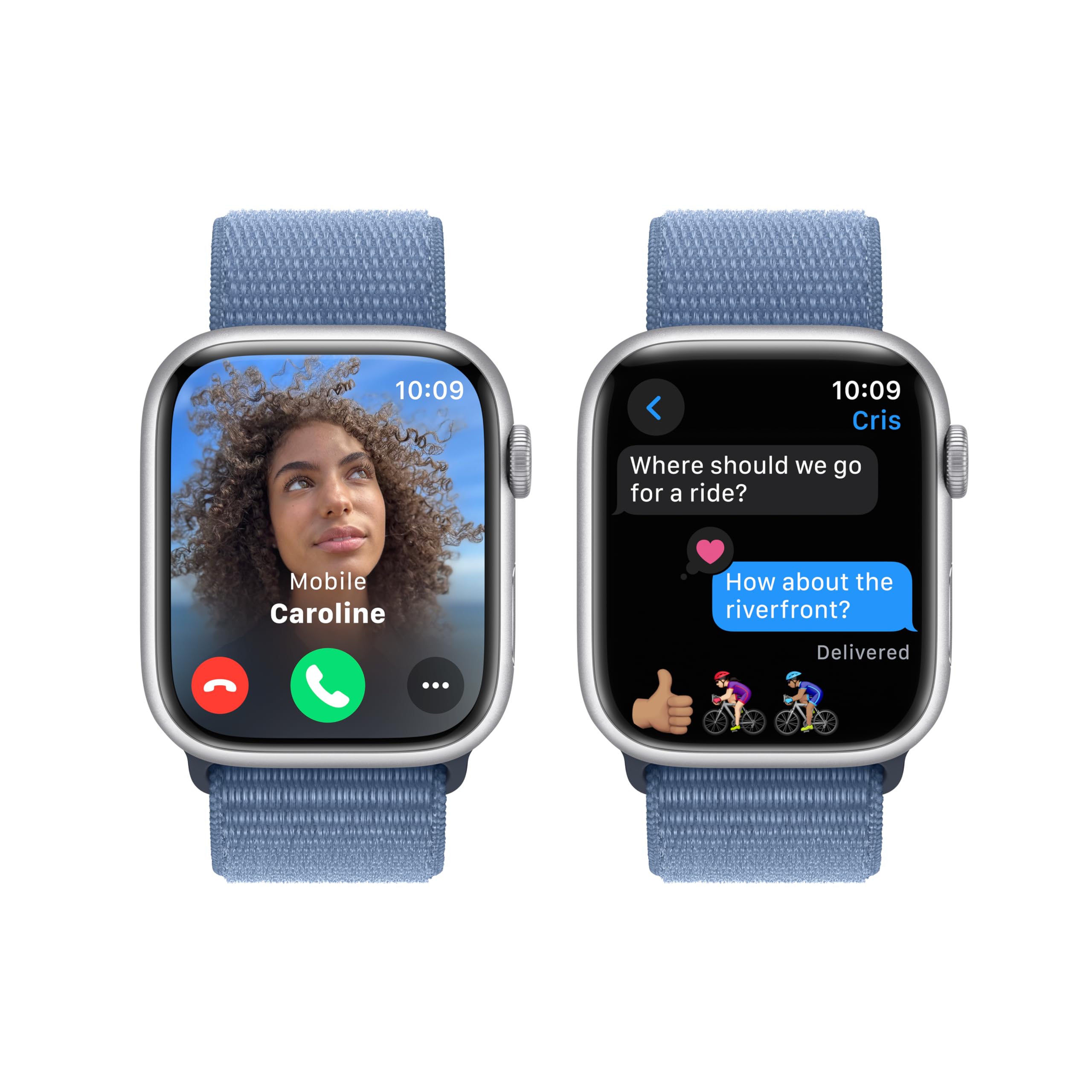 Apple Watch Series 9 [GPS 41mm] Smartwatch with Pink Aluminum Case with Light Pink Sport Loop One Size. Fitness Tracker, ECG Apps, Always-On Retina Display, Carbon Neutral: Silver Aluminum Case with Winter Blue Sport Loop 45mm Case One Size - fits 145&#x2013;220mm wrists