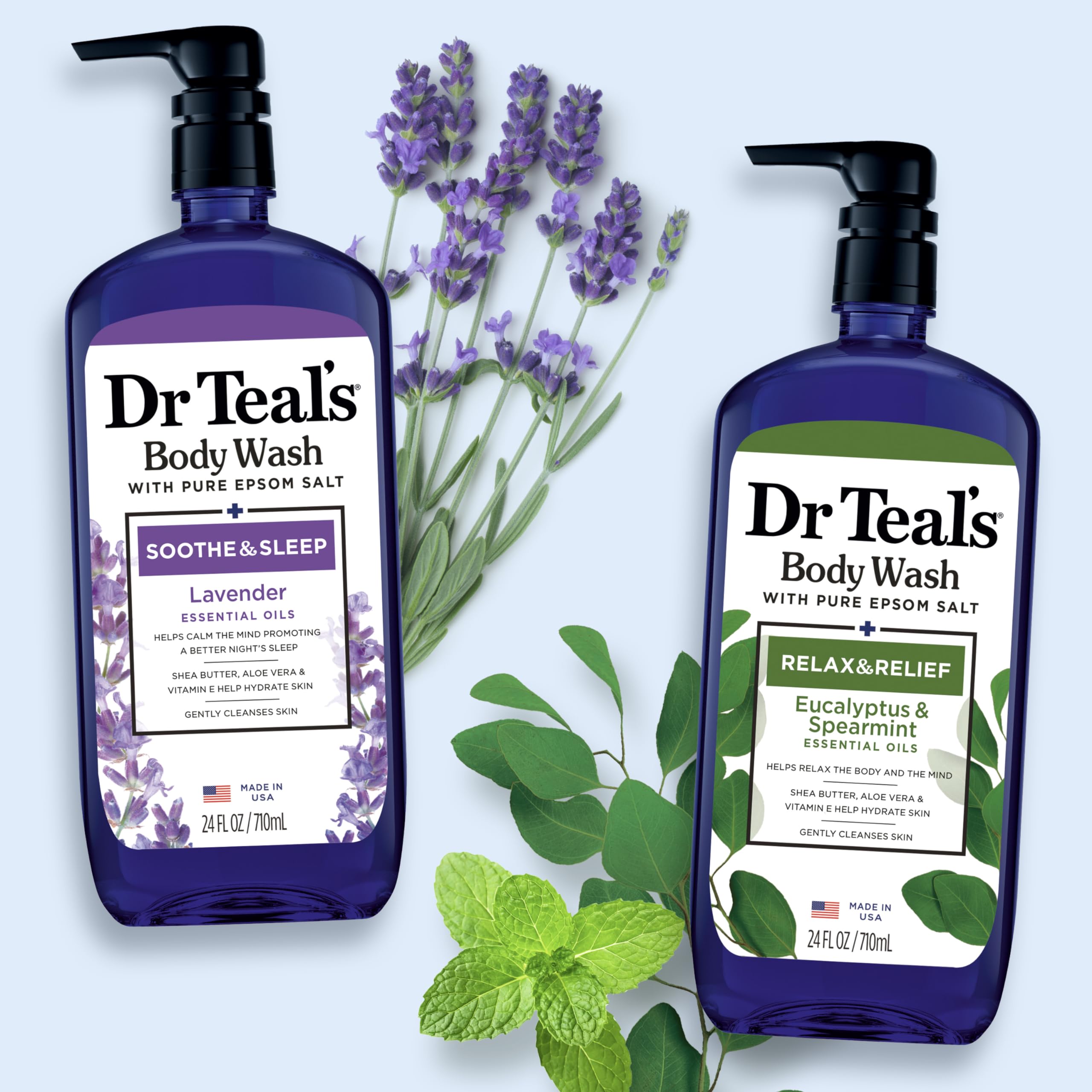 Dr Teal's Body Wash with Pure Epsom Salt, Soothe & Sleep with Lavender, 24 fl oz (Pack of 2): Lavender & Eucalyptus