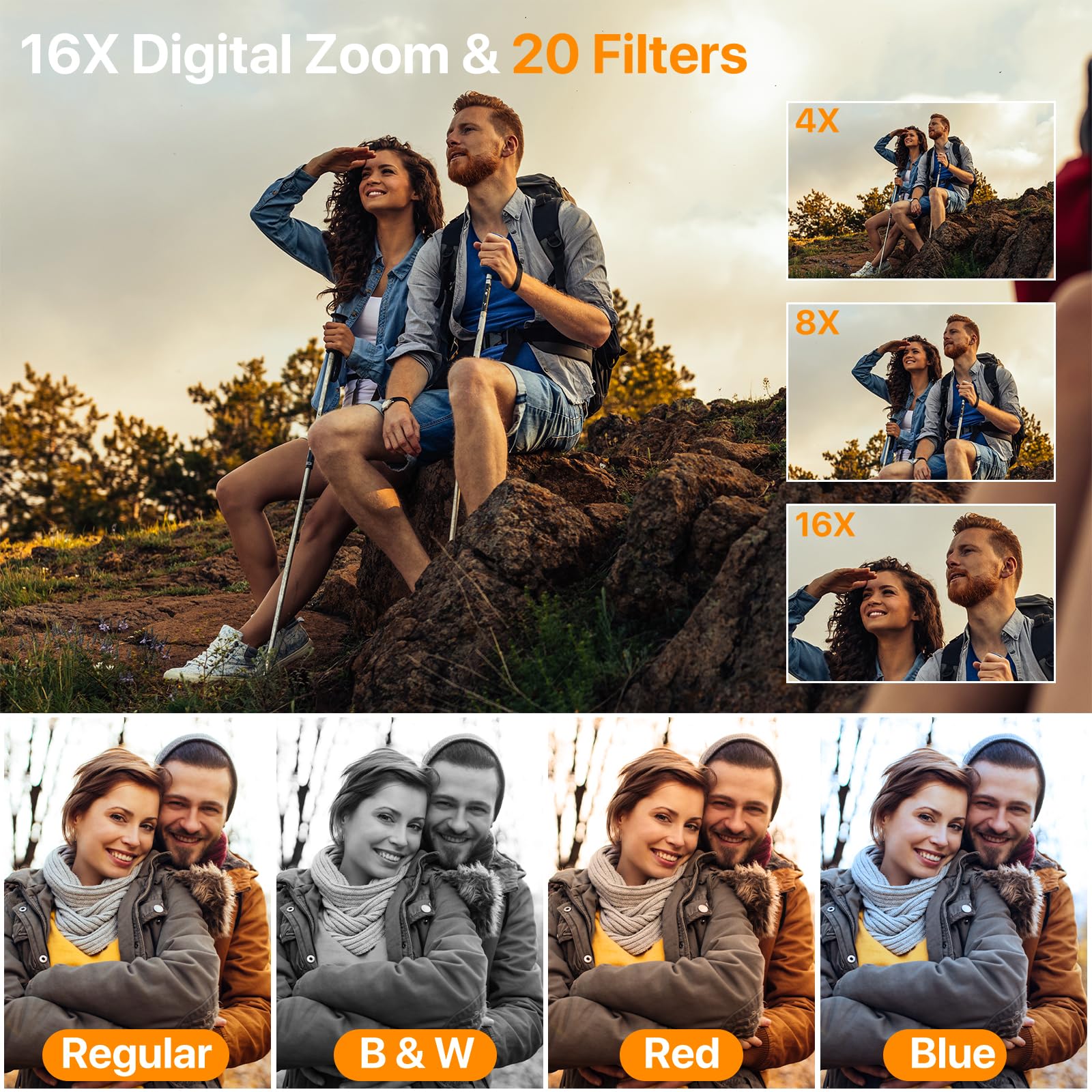 4K Digital Camera for Photography Auto-Focus Vlogging Camera for YouTube Video with 3'' 180° Flip Screen 16X Anti-Shake 4K Camera Compact Cameras with SD Card, Flash, 2 Batteries & Battery Charger thumbnail 5