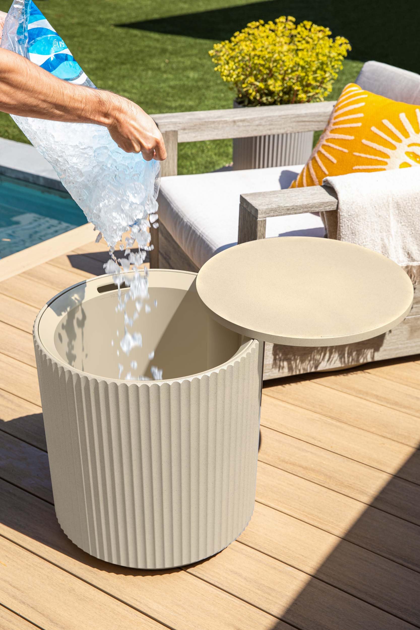 Veradek Outdoor Cooler Side Table - 2 in 1, Black, 21 inch: Sand Fluted Surface