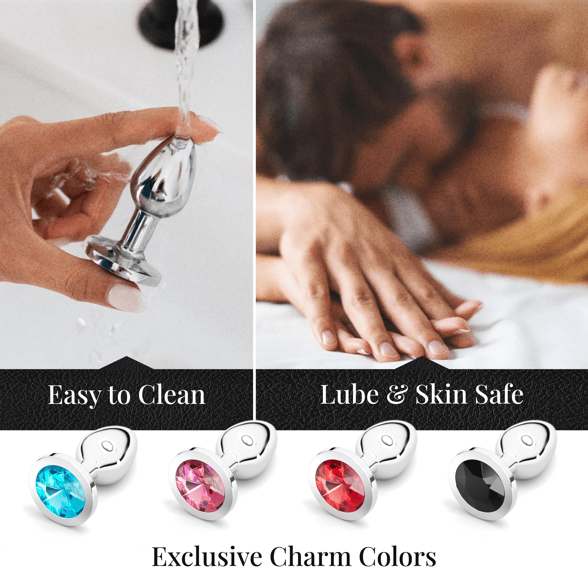 Session Jewel Butt Plug Beginner 4 Piece Set - Extra Small, Small, Medium, Large - Wide Base Prevents Slippage - Metal Anal Sex Adult Toy for Men & Women - Heart Shaped Charm (Silver & Red): Silver &amp; Black Circle Shaped Charm