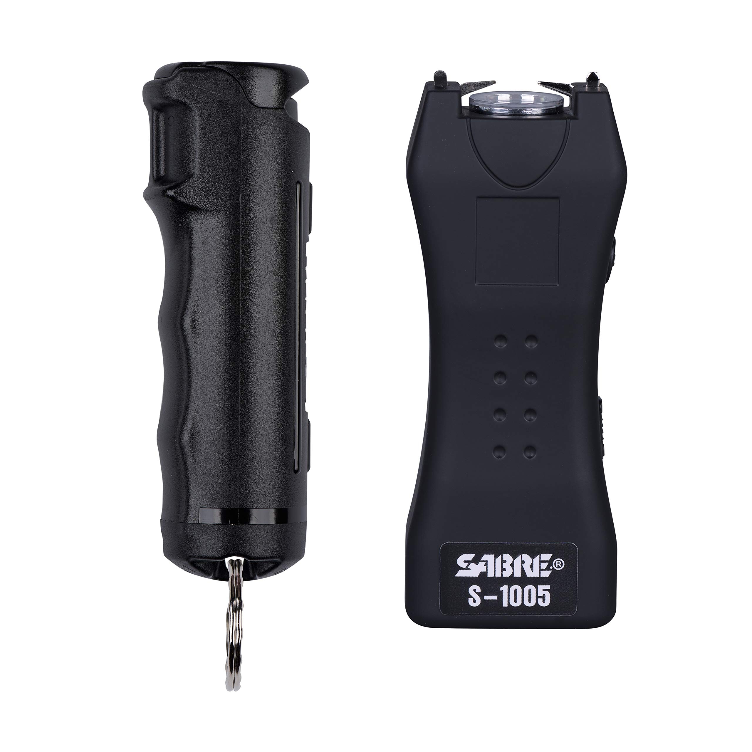 SABRE Pepper Spray & 2-in-1 Stun Gun with Flashlight, Self Defense Kit, Fast Flip Top Safety, Finger Grip for Better & Faster Aim, Painful 1.60 µC Charge, 120 Lumen LED Light, Rechargeable, 0.54 fl oz: Black