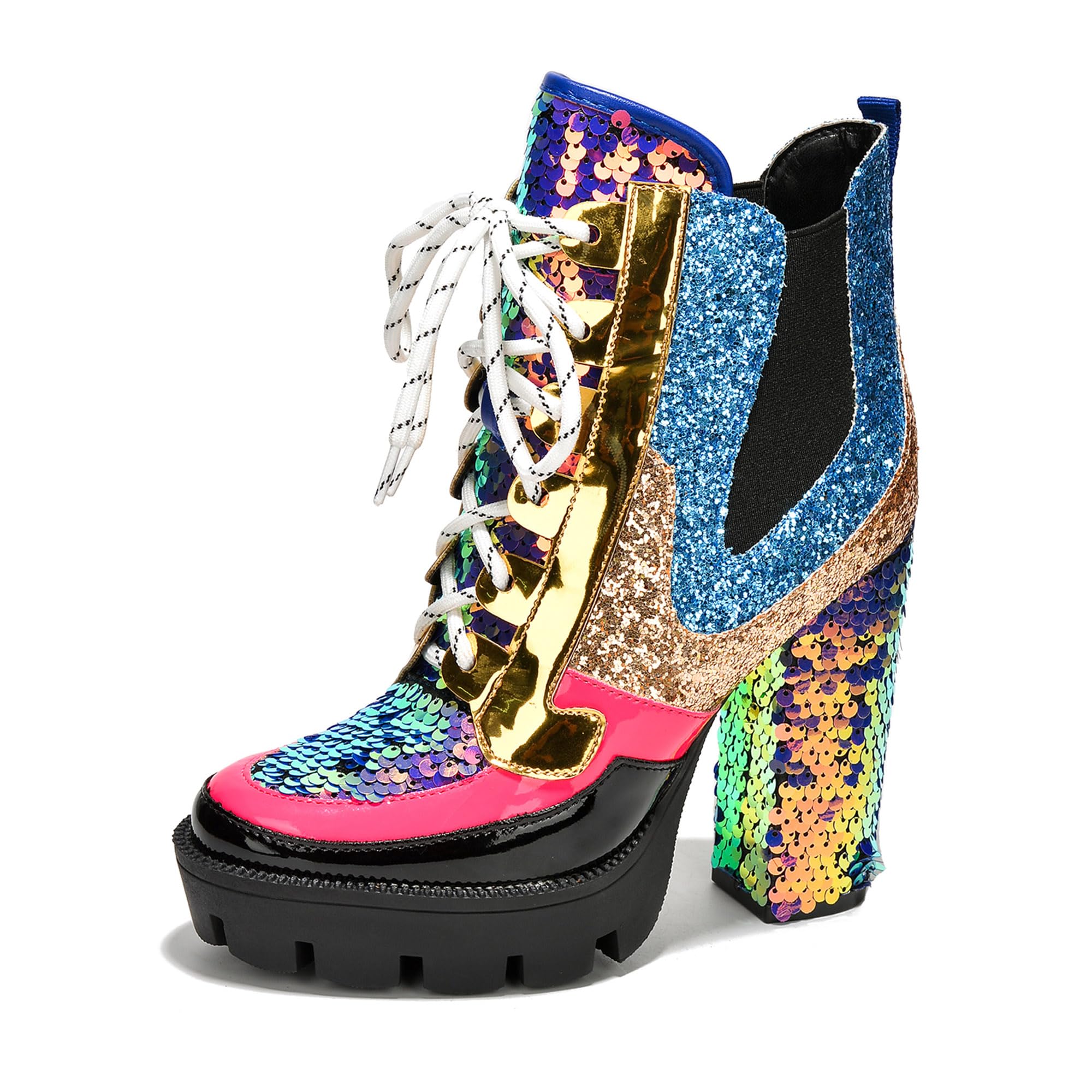 Women's Rhinestone Cowboy Booties - Western Ankle Boots with Pointed Toe, Block Heel & Lace-Up Design for Casual Dress or Party | Stylish Comfortable Short Booties (Nell)